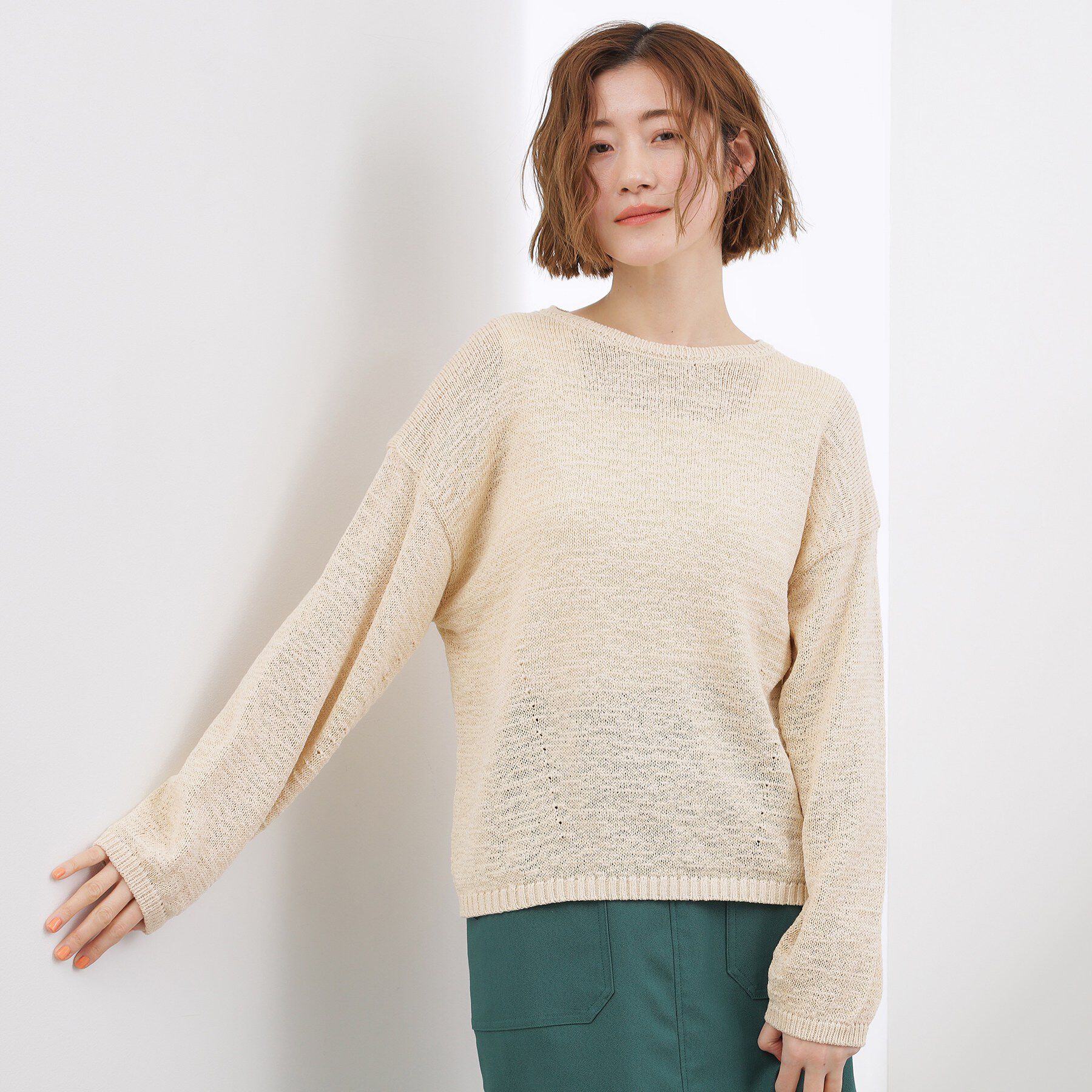 grove「【貴島明日香さん着用・大人のリラックススタイル】テープヤーン ボートネックニット」|ニット・セーター|