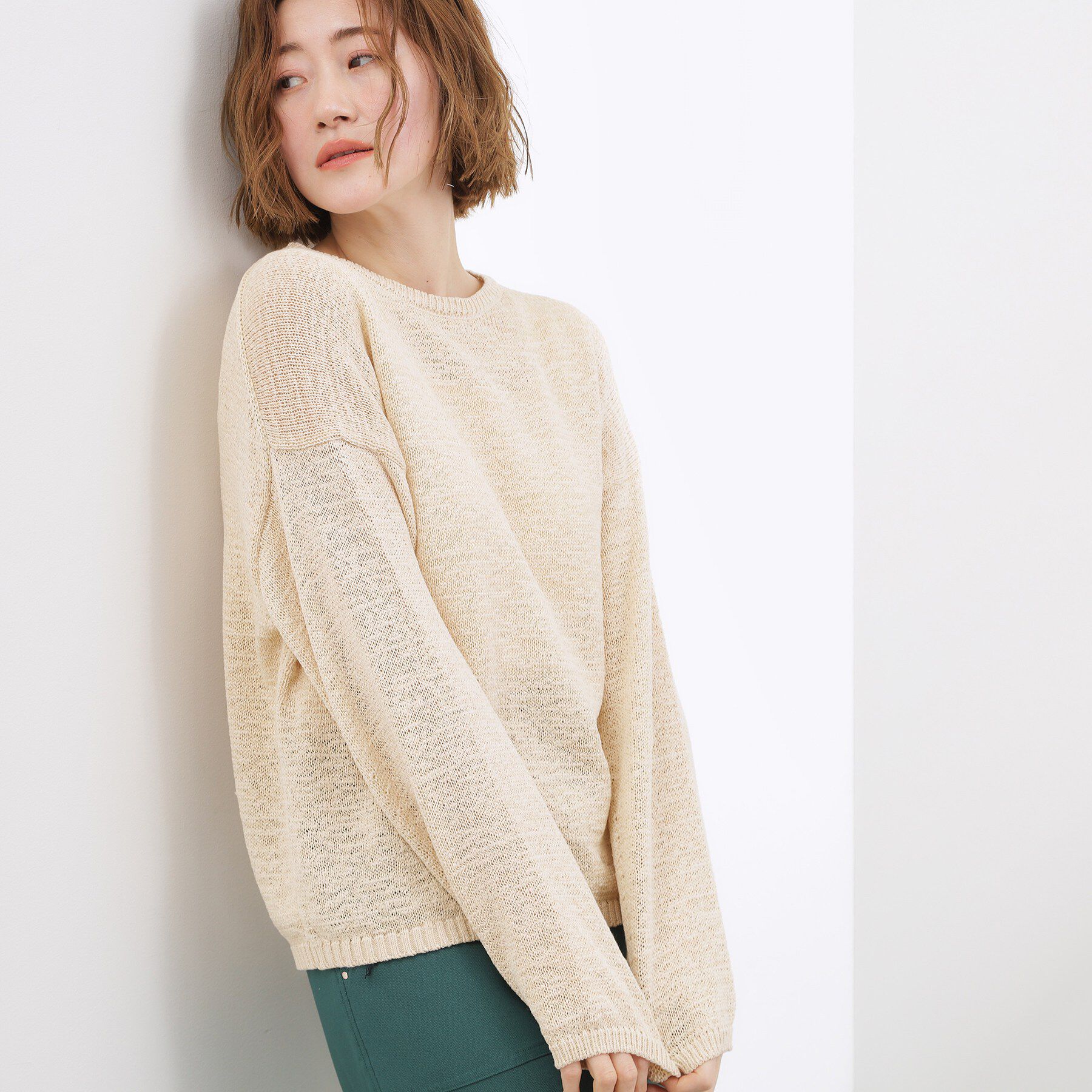 grove「【貴島明日香さん着用・大人のリラックススタイル】テープヤーン ボートネックニット」|ニット・セーター|ライトベージュ(05