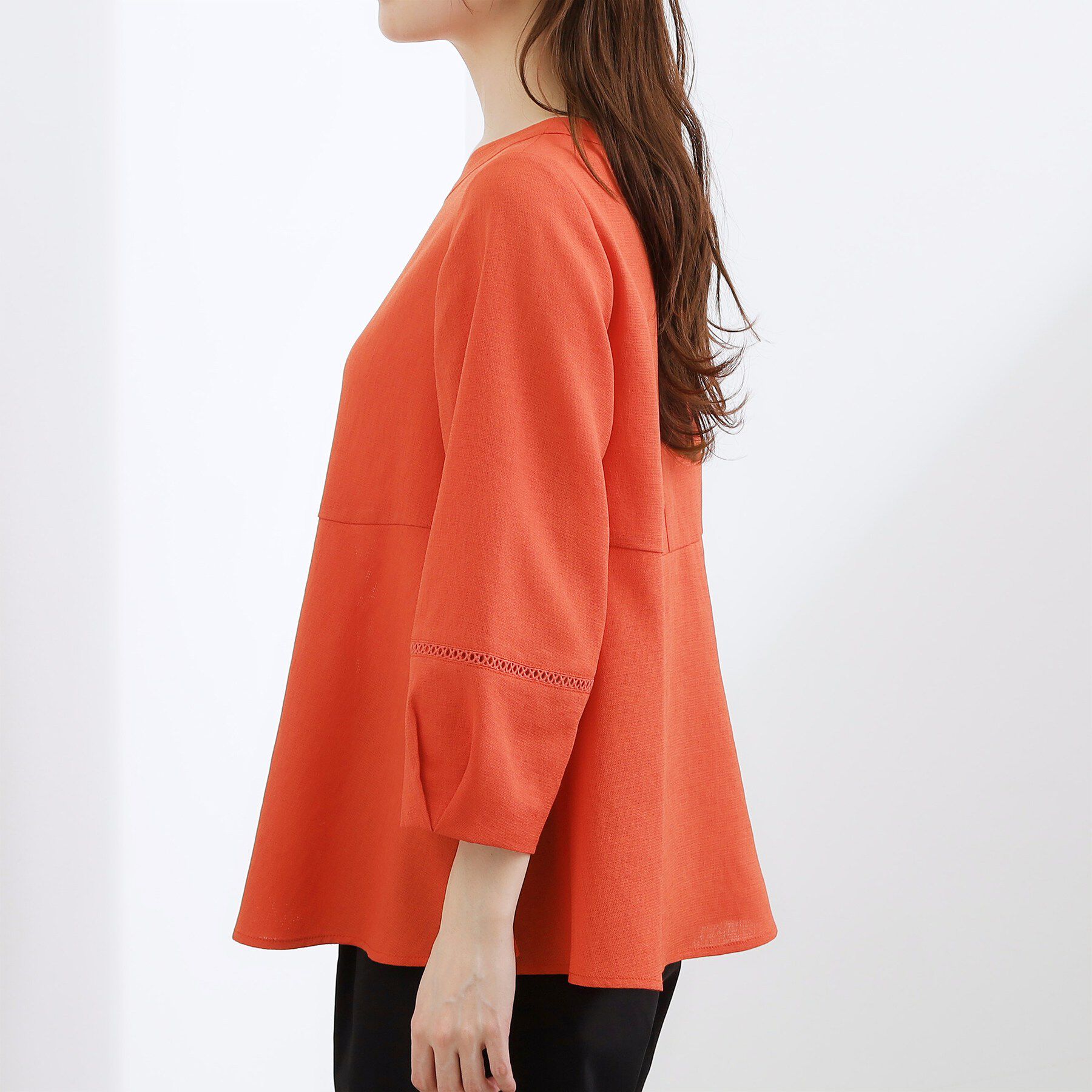 grove「【体型カバーも叶う】麻調メッシュランタンスリーブブラウス」|シャツ・ブラウス|