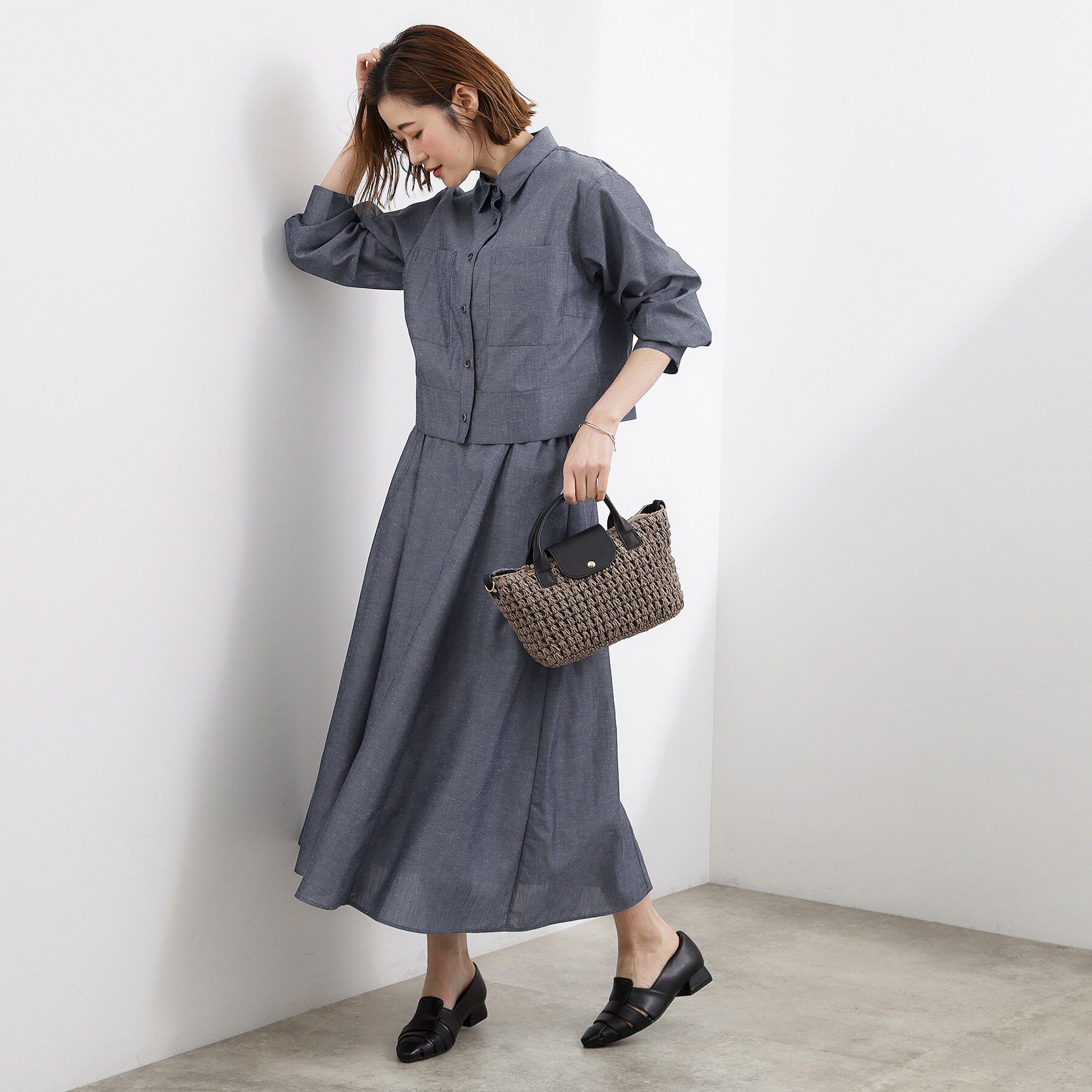 grove「【貴島明日香さん着用／イージーケア／接触冷感】麻ブレンドクロップドシャツ」|シャツ・ブラウス|