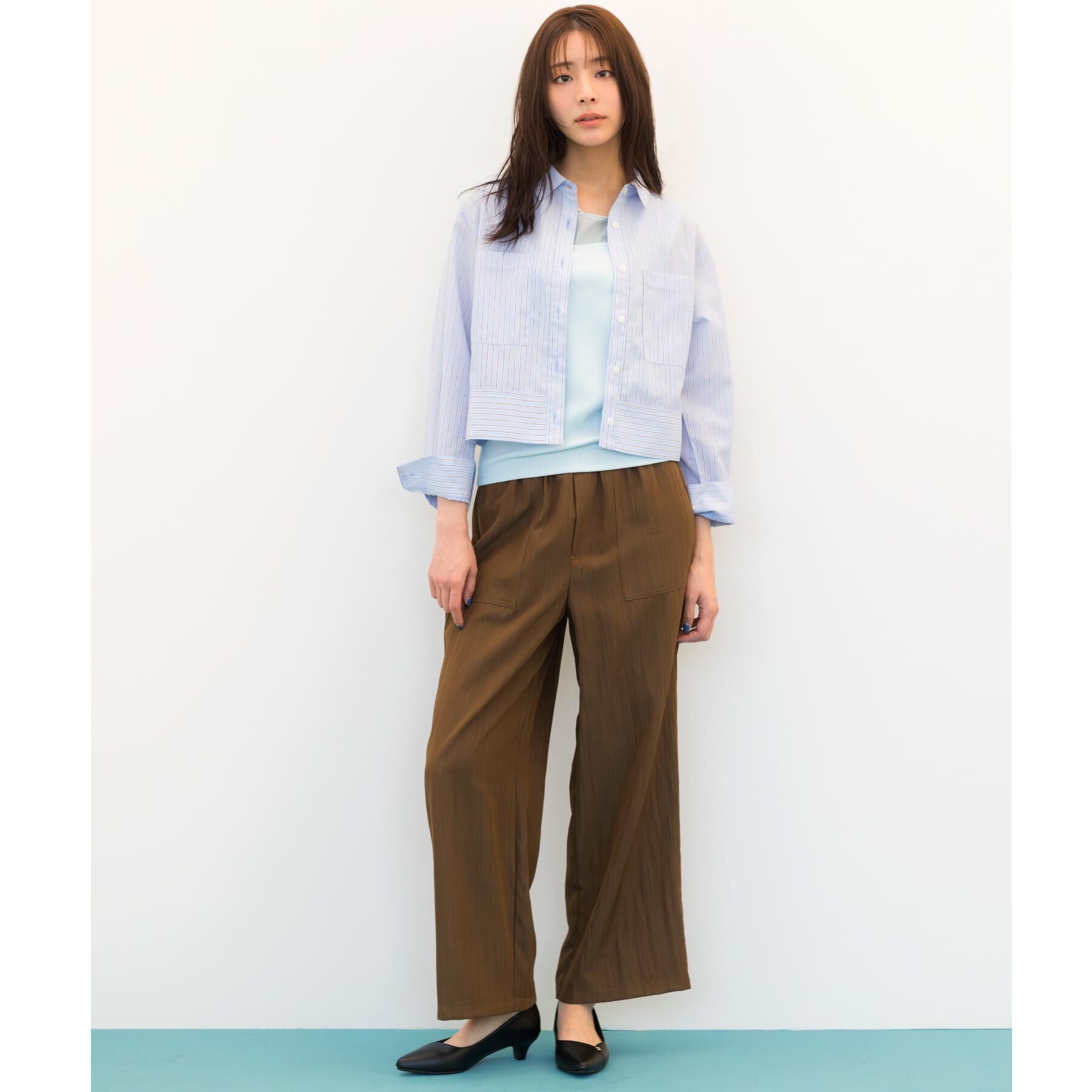 grove「【貴島明日香さん着用／イージーケア／接触冷感】麻ブレンドクロップドシャツ」|シャツ・ブラウス|