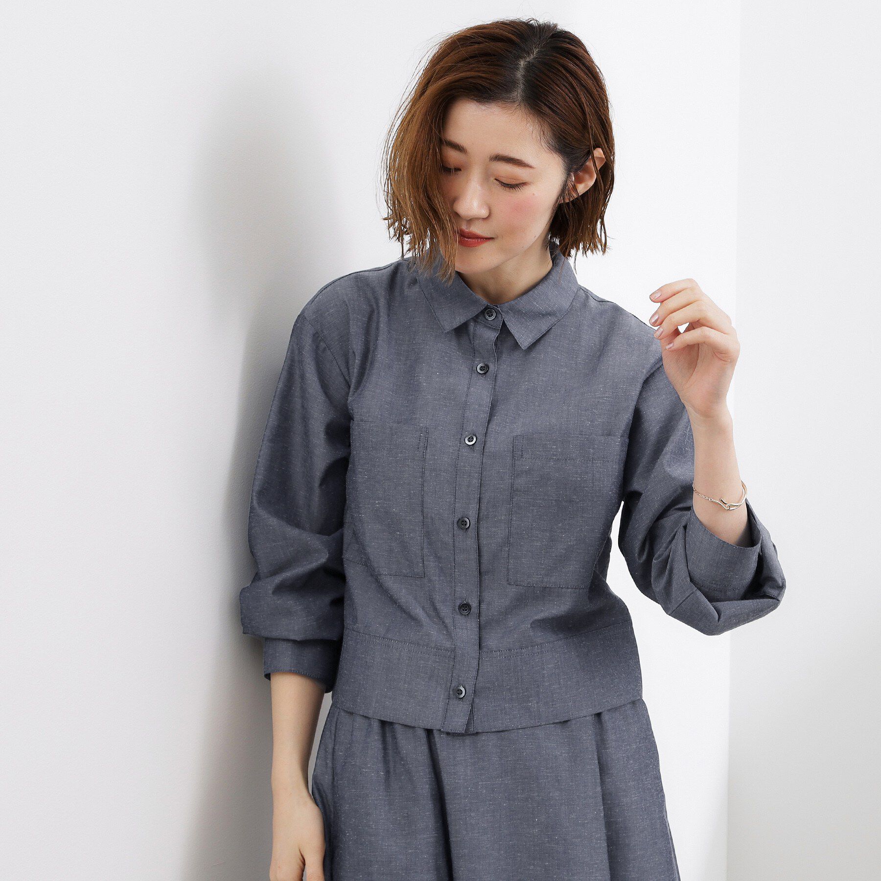 grove「【貴島明日香さん着用／イージーケア／接触冷感】麻ブレンドクロップドシャツ」|シャツ・ブラウス|