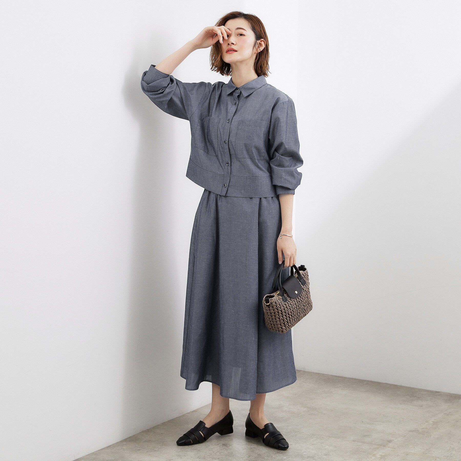 grove「【貴島明日香さん着用／イージーケア／接触冷感】麻ブレンドクロップドシャツ」|シャツ・ブラウス|