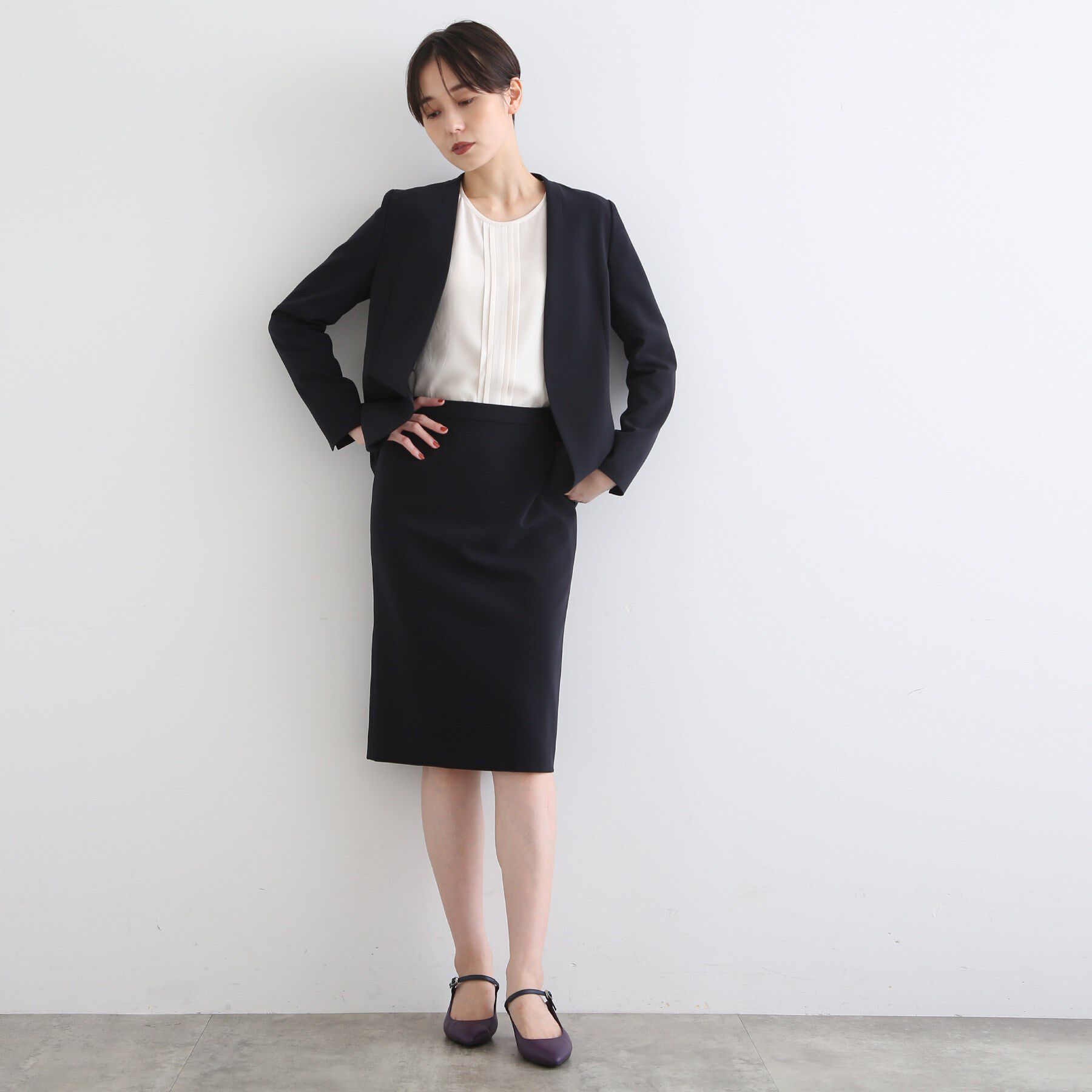 INDIVI「【洗える/UVケア/エコ/日本製】ストレッチノーカラージャケット」|スーツ|