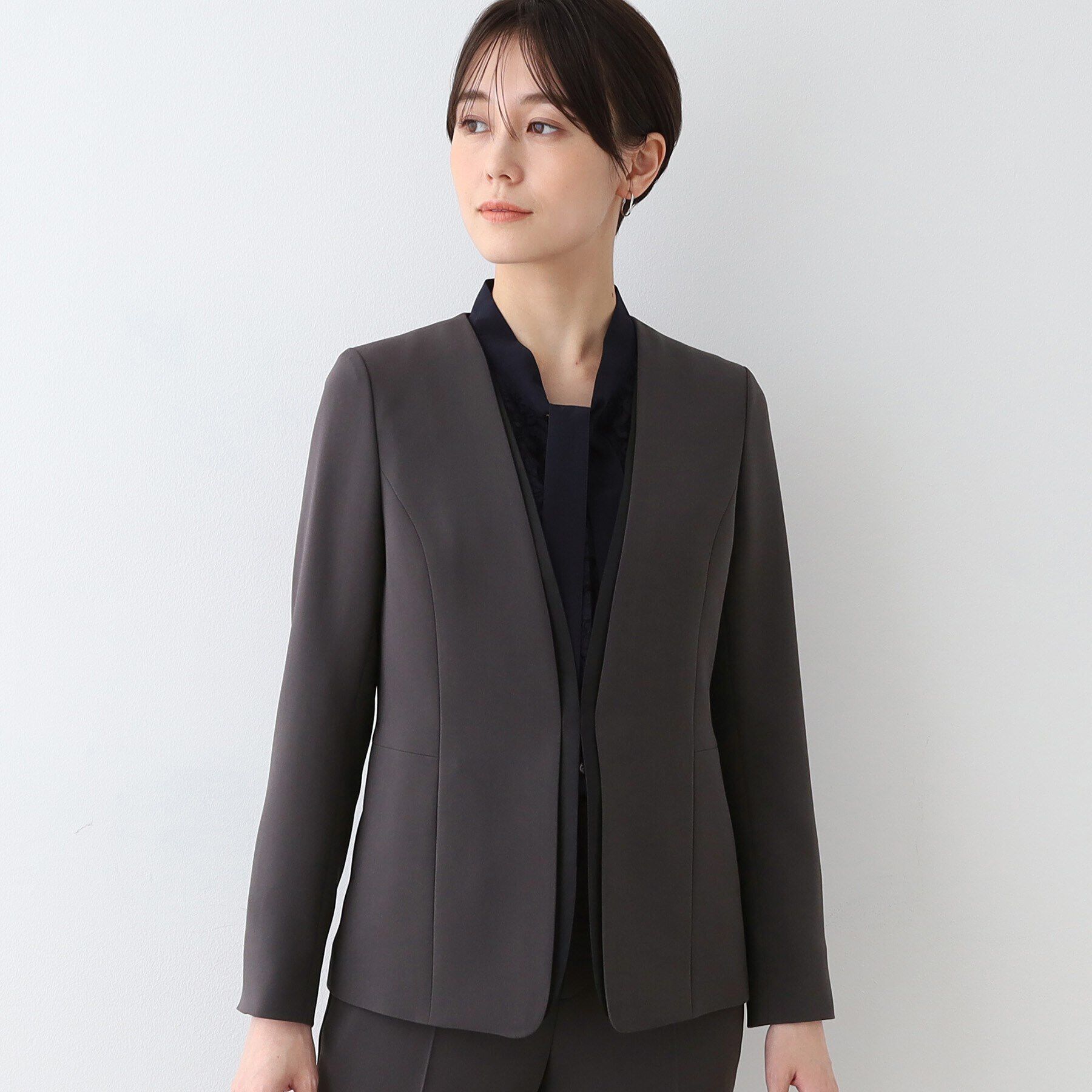 INDIVI「【日本製／トリアセテート混】スタイルアップ ノーカラージャケット」|スーツ|