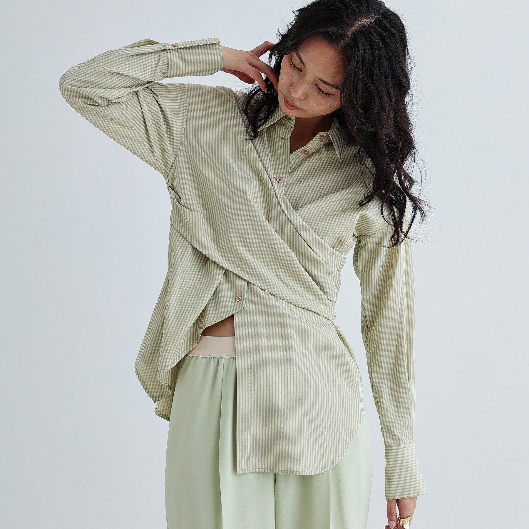 GALLEST「マルチウェイストライプカシュクールシャツ」|シャツ・ブラウス|ミントグリーン(32