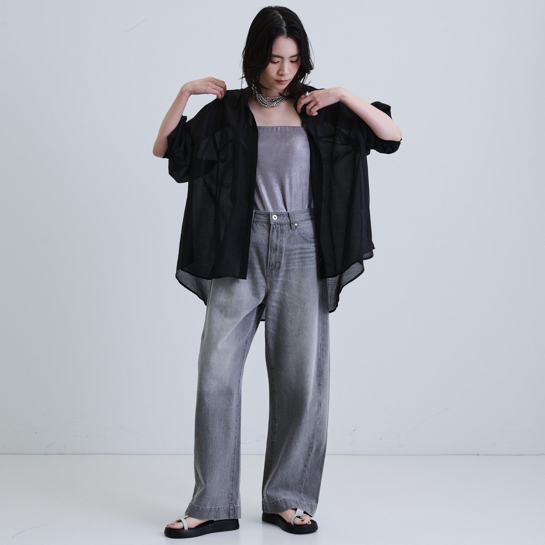 GALLEST「シアーローンミドル丈シャツ/シアーシャツ/シアートップス【洗える】」|シャツ・ブラウス|