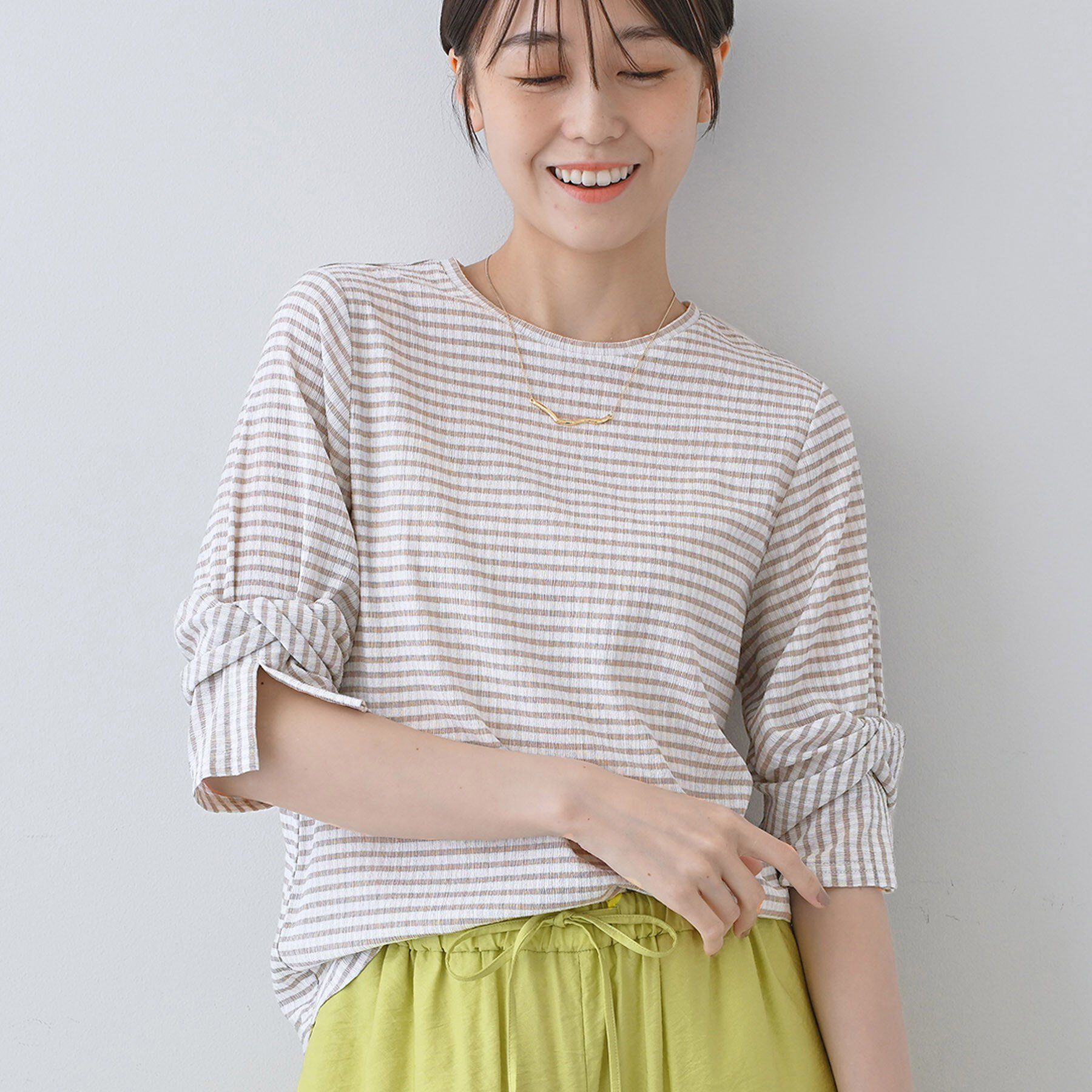 INDIVI「【洗える／吸水速乾／UVケア】ねじりデザイン袖カットソー」|Tシャツ・カットソー|