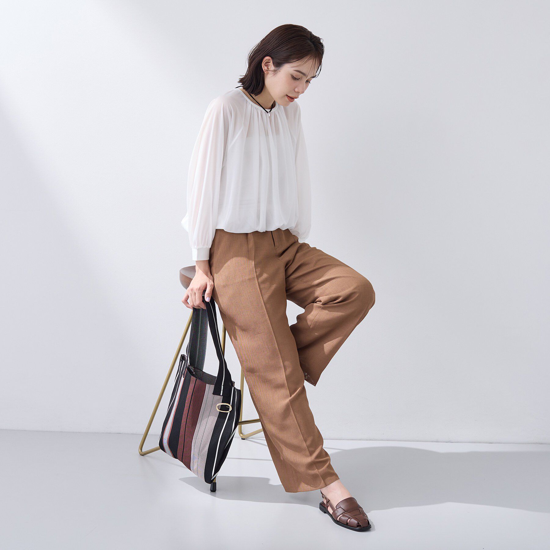 INDIVI「【体型カバー／マシンウォッシュ対応】シアージャージトップス」|Tシャツ・カットソー|