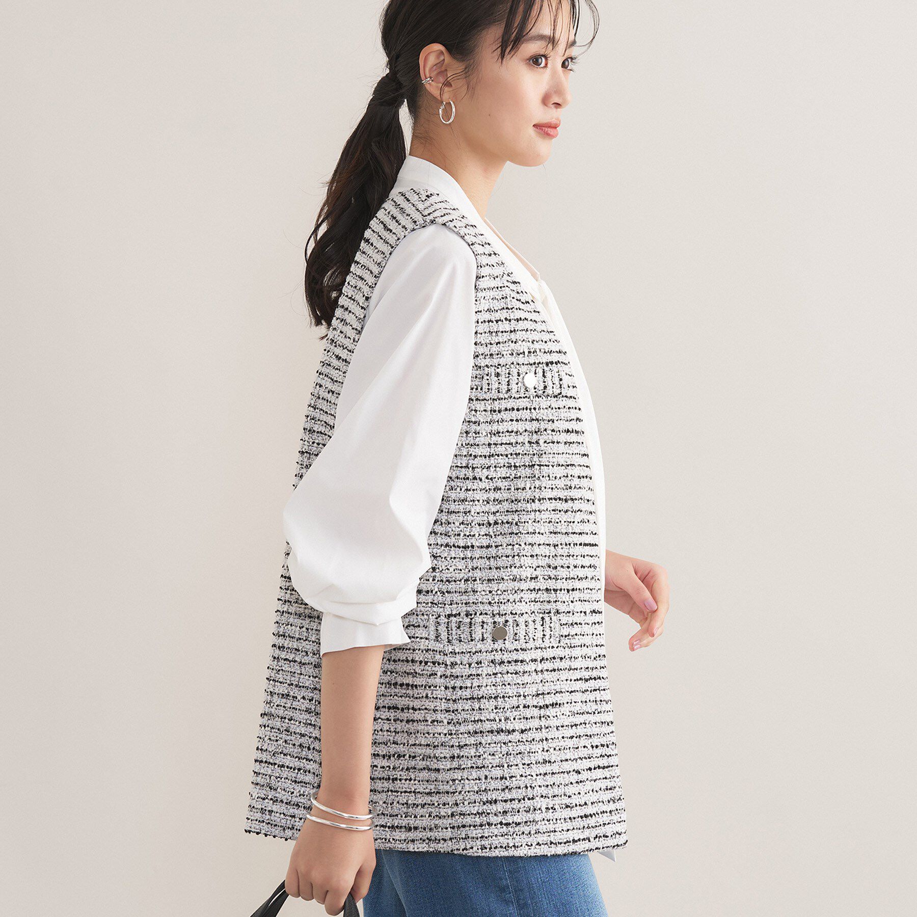 INDIVI「【2点セット／洗える】ツイードジレ＆ボウタイブラウス」|その他|