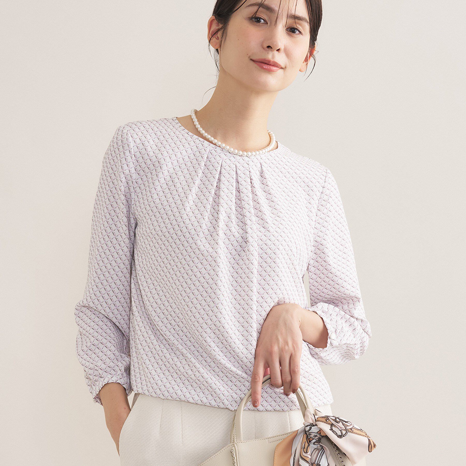 INDIVI「【洗える／透けにくい】ダイヤ柄プリントブラウス」|シャツ・ブラウス|