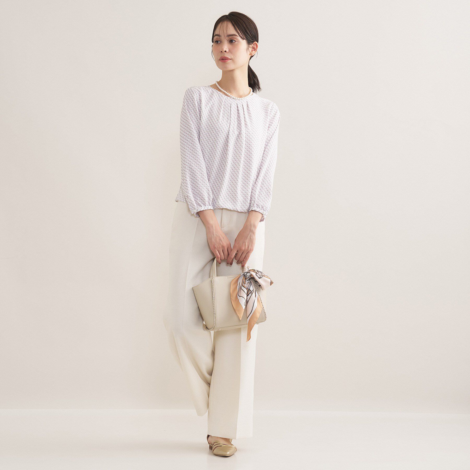 INDIVI「【洗える／透けにくい】ダイヤ柄プリントブラウス」|シャツ・ブラウス|