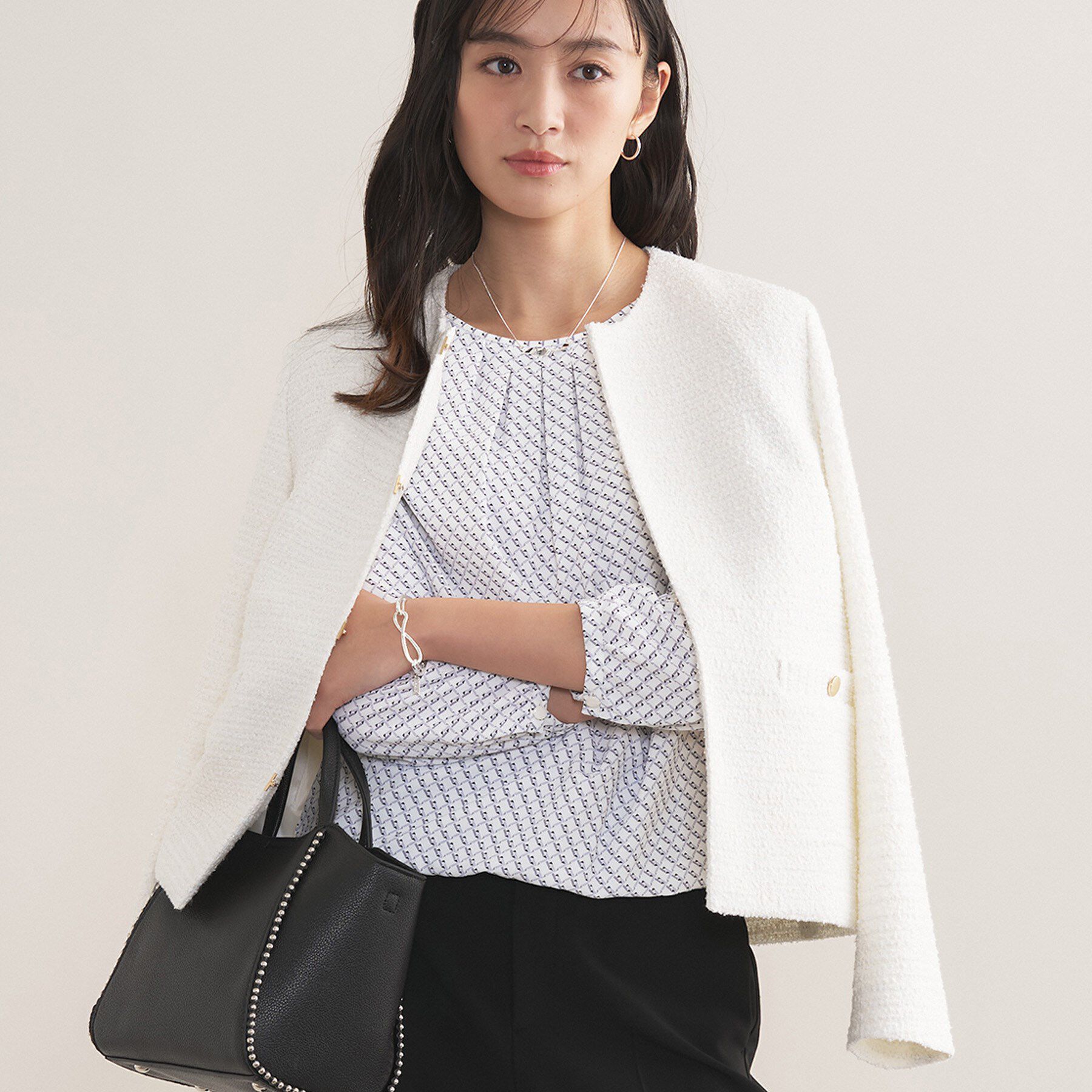 INDIVI「【洗える／透けにくい】ダイヤ柄プリントブラウス」|シャツ・ブラウス|