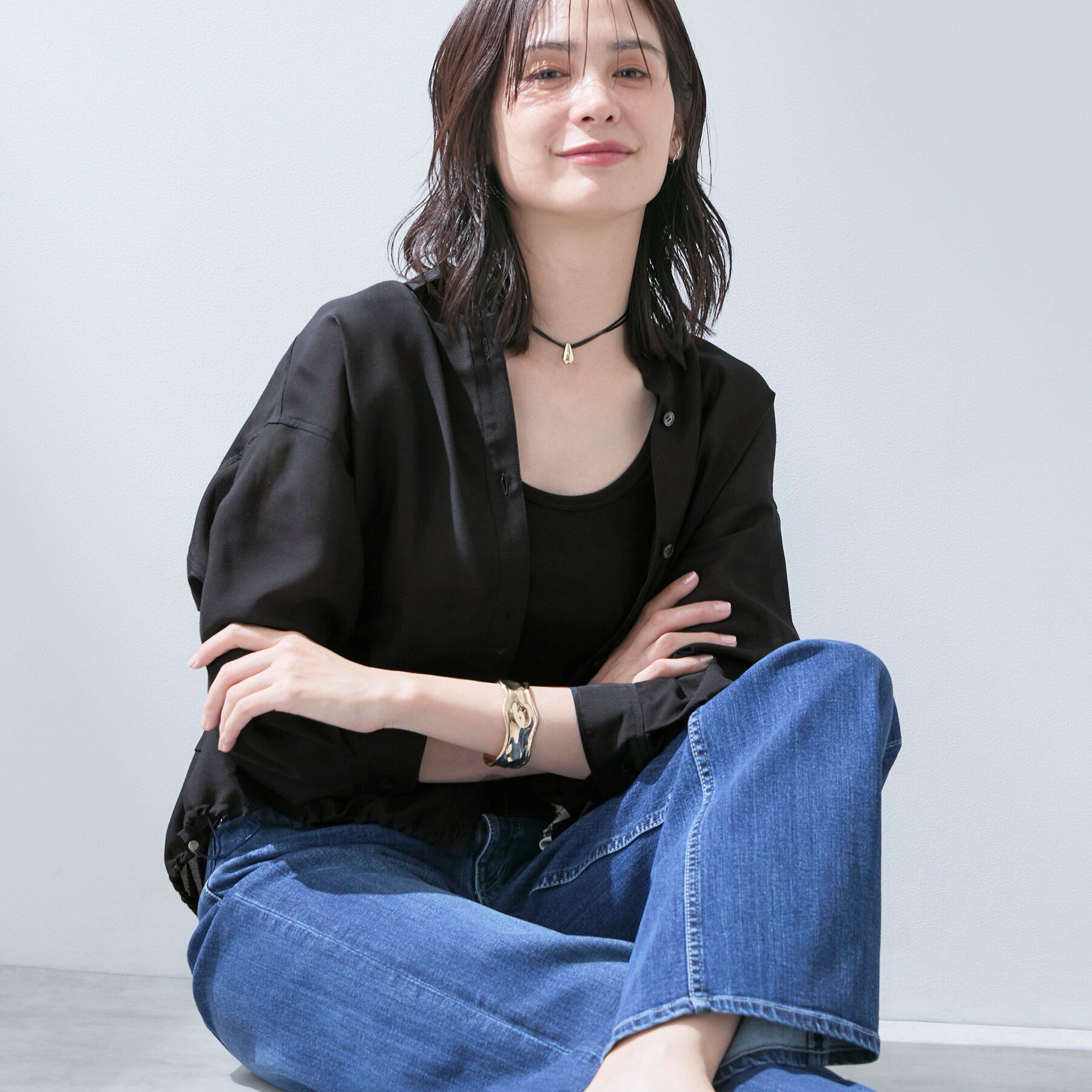 INDIVI「【洗える／2WAY】ドロスト付 シアーシャンブレーシャツ」|シャツ・ブラウス|