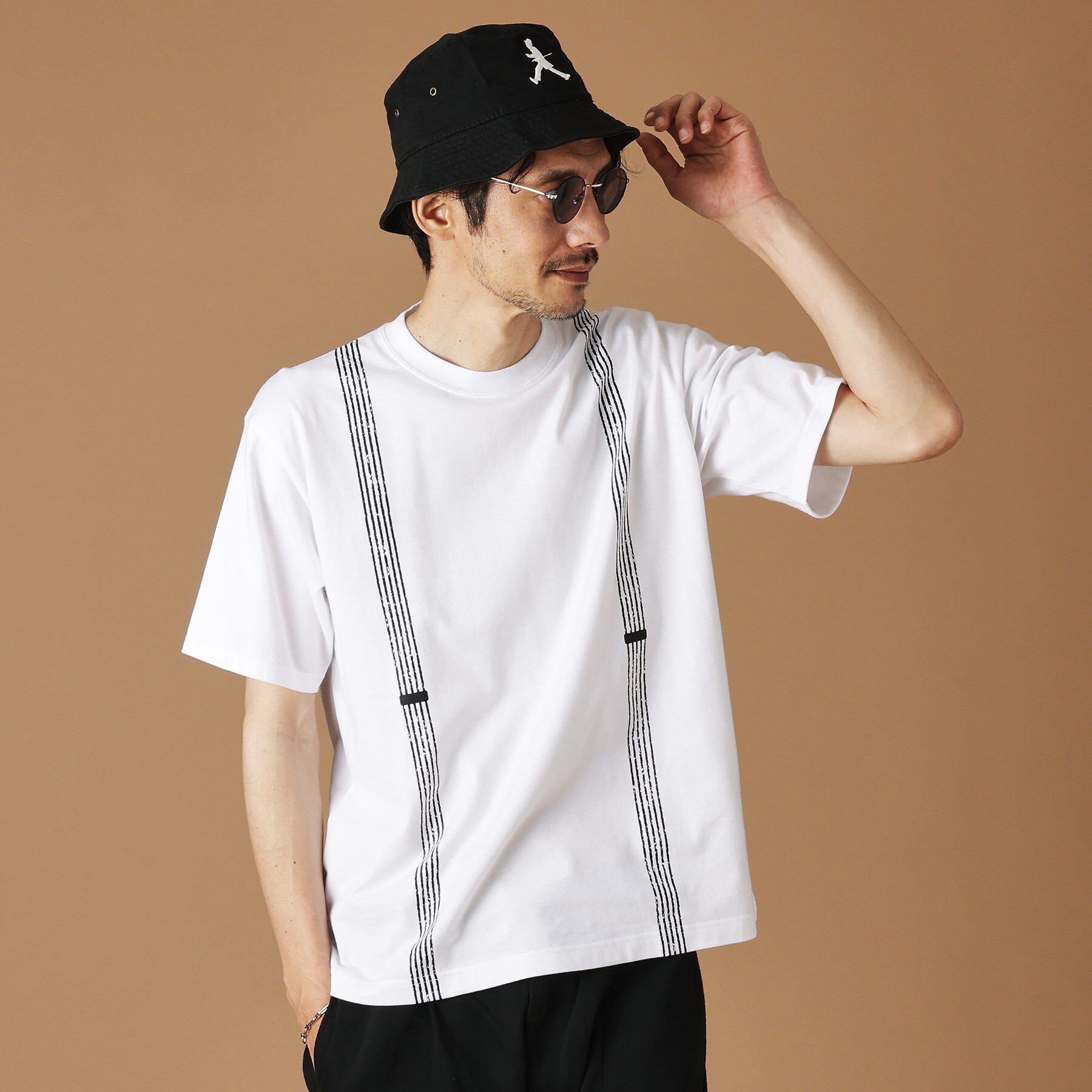 40CARATS&525「サスペンダートロンプロイユ半袖Tシャツ」|Tシャツ・カットソー|ホワイト(001)