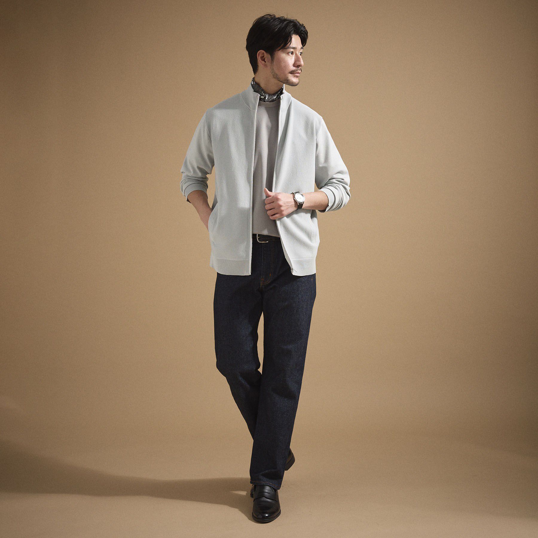 TAKEO KIKUCHI「ジップアップ 鹿の子 ニット」|ニット・セーター|