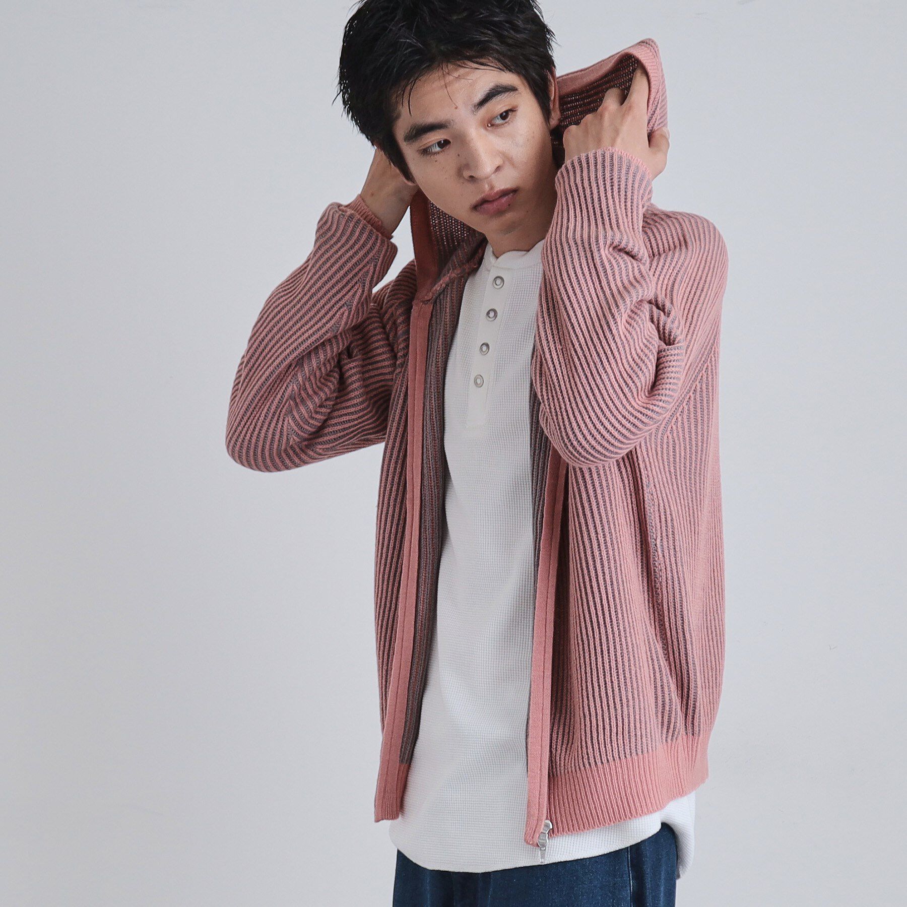 tk.TAKEO KIKUCHI「プレーティングブライトモチーフジップパーカー」|ニット・セーター|