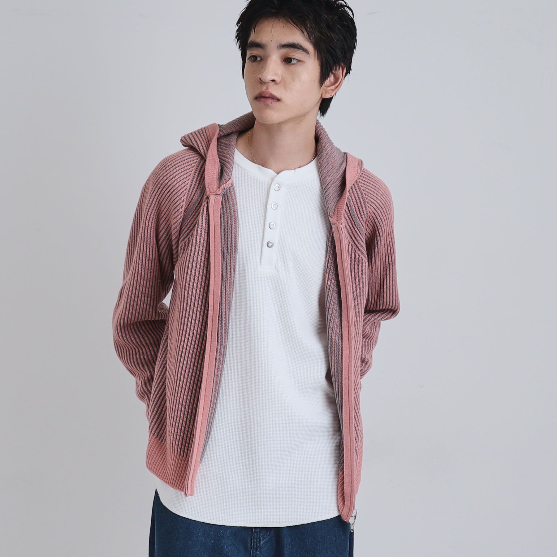 tk.TAKEO KIKUCHI「プレーティングブライトモチーフジップパーカー」|ニット・セーター|ピンク(071)