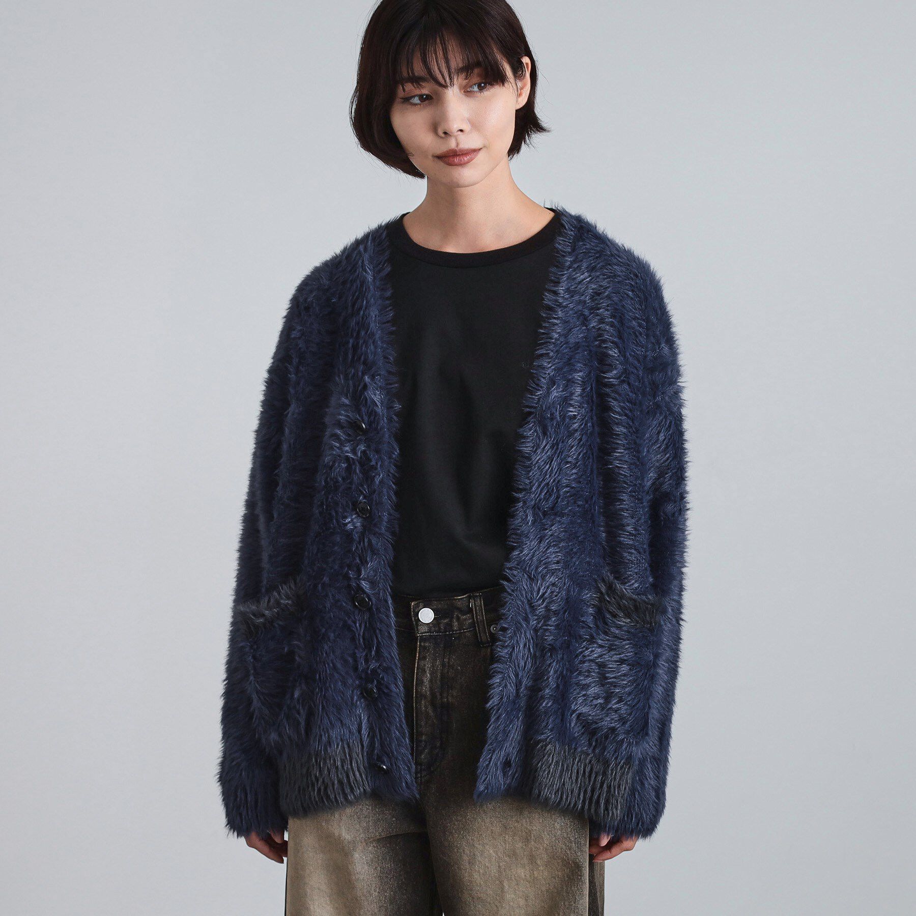 tk.TAKEO KIKUCHI「バイカラーフェザーニットカーディガン」|カーディガン|