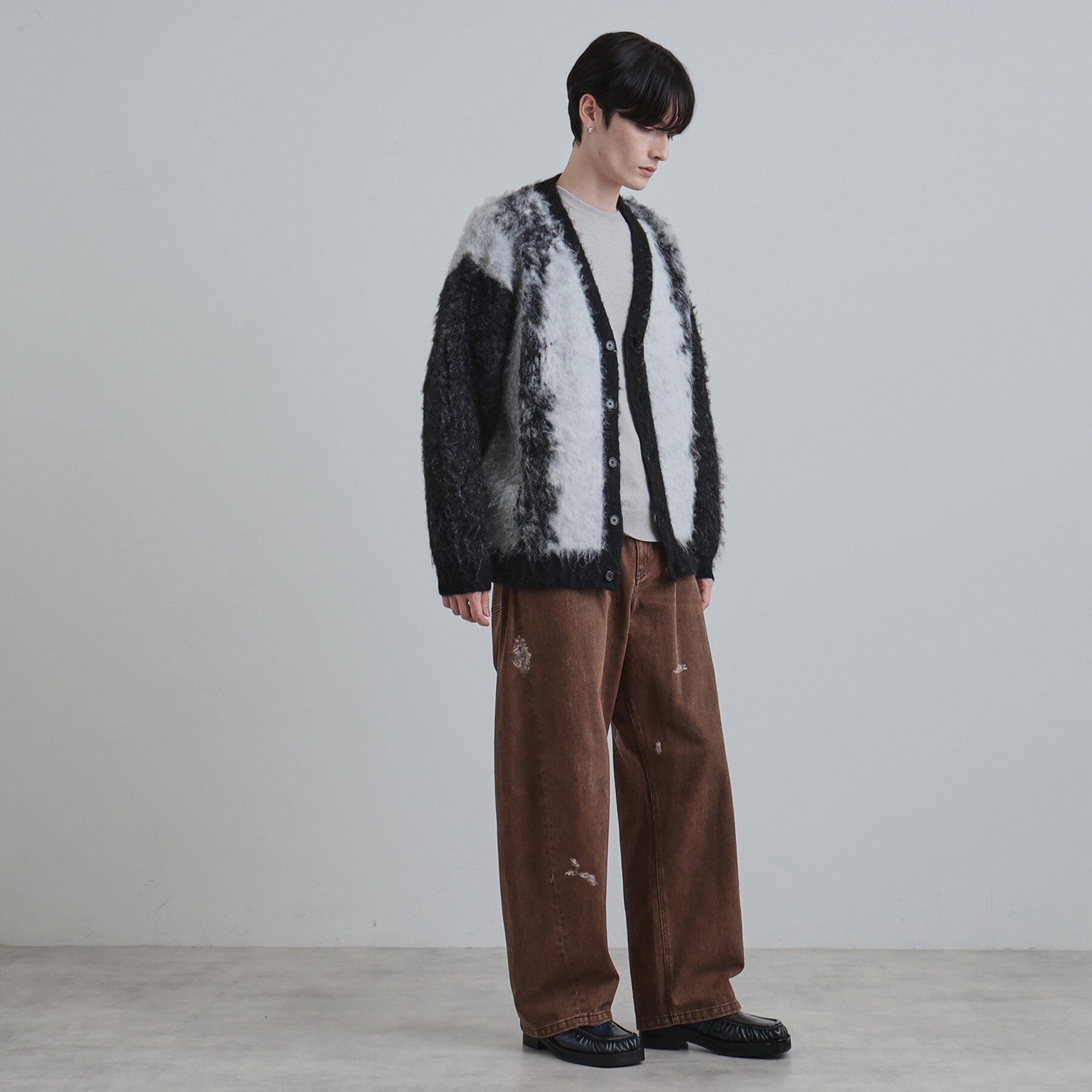 tk.TAKEO KIKUCHI「ボールドストライプシャギーニットVカーディガン」|カーディガン|