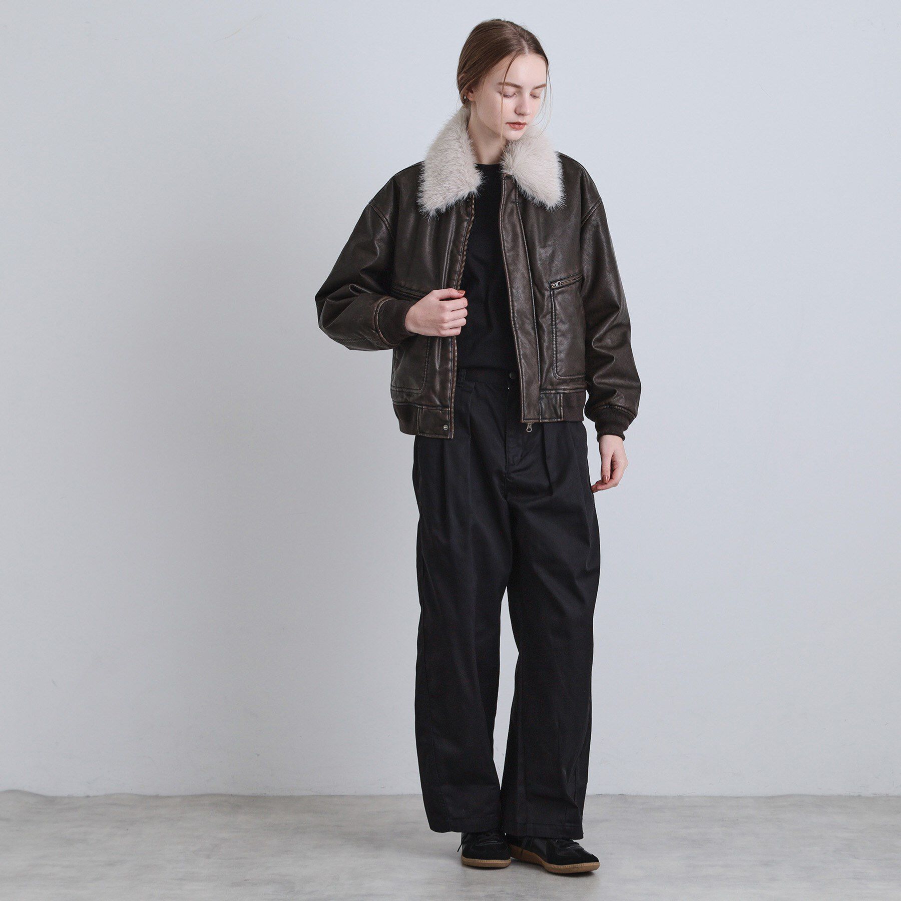 tk.TAKEO KIKUCHI「ヴィンテージライク衿フェイクファーブルゾン」|ブルゾン・スタジャン|