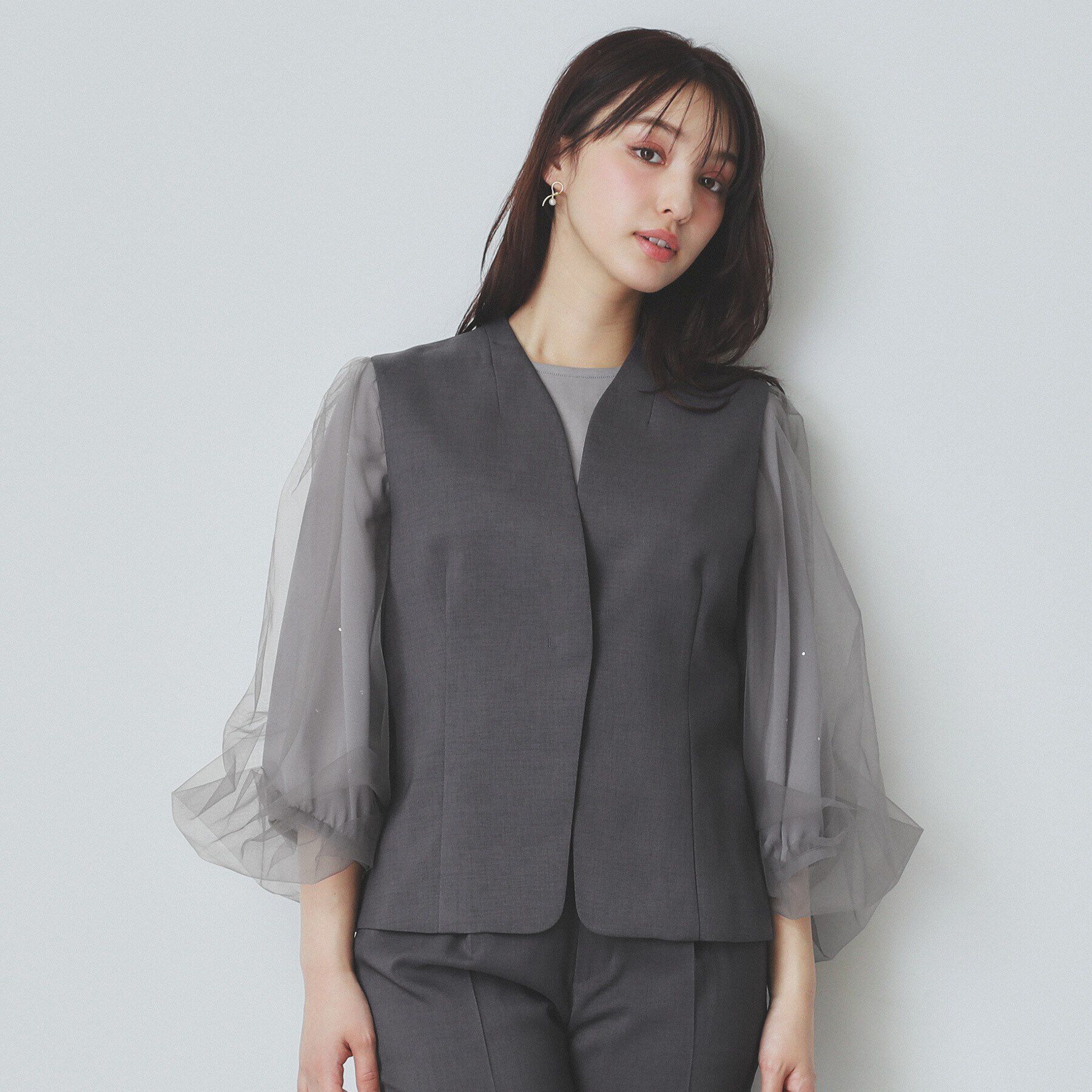 index「ドライタッチストレッチノーカラージレ/セットアップ対応【洗濯機洗い可/イージーアイロン】」|ベスト・ジレ|