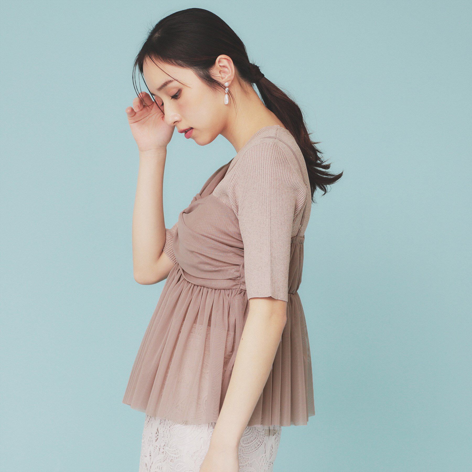 index「《ツインセット》アシメチュールキャミ&times;ラメリブニット【洗濯機洗い可】」|ニット・セーター|