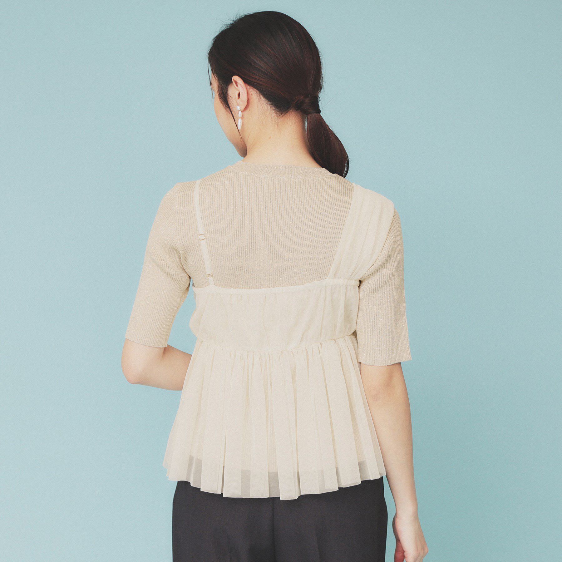 index「《ツインセット》アシメチュールキャミ&times;ラメリブニット【洗濯機洗い可】」|ニット・セーター|