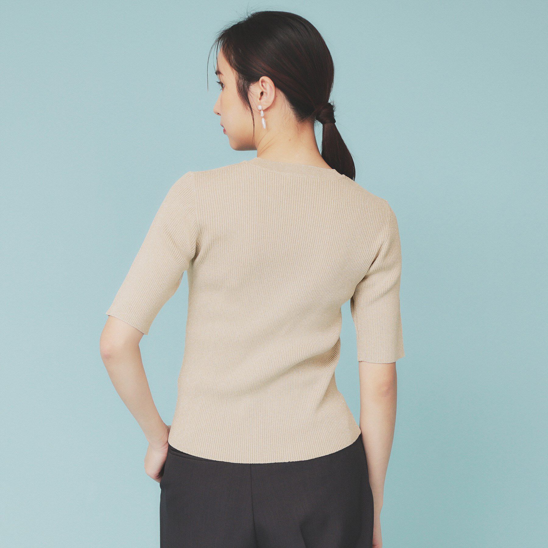 index「《ツインセット》アシメチュールキャミ&times;ラメリブニット【洗濯機洗い可】」|ニット・セーター|