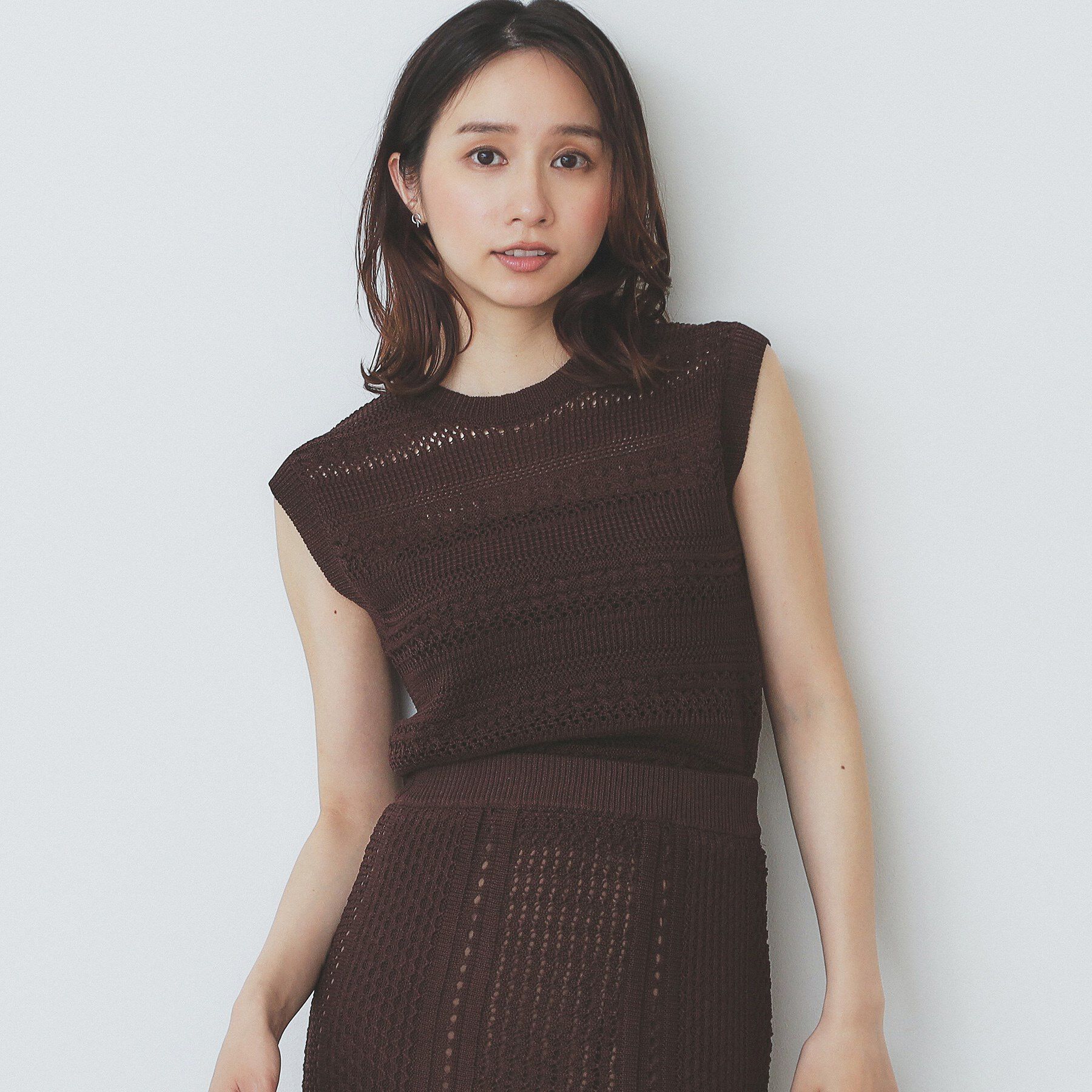 index「透かし編みノースリーブニット/セットアップ対応【洗濯機洗い可】」|ニット・セーター|ブラウン(044)