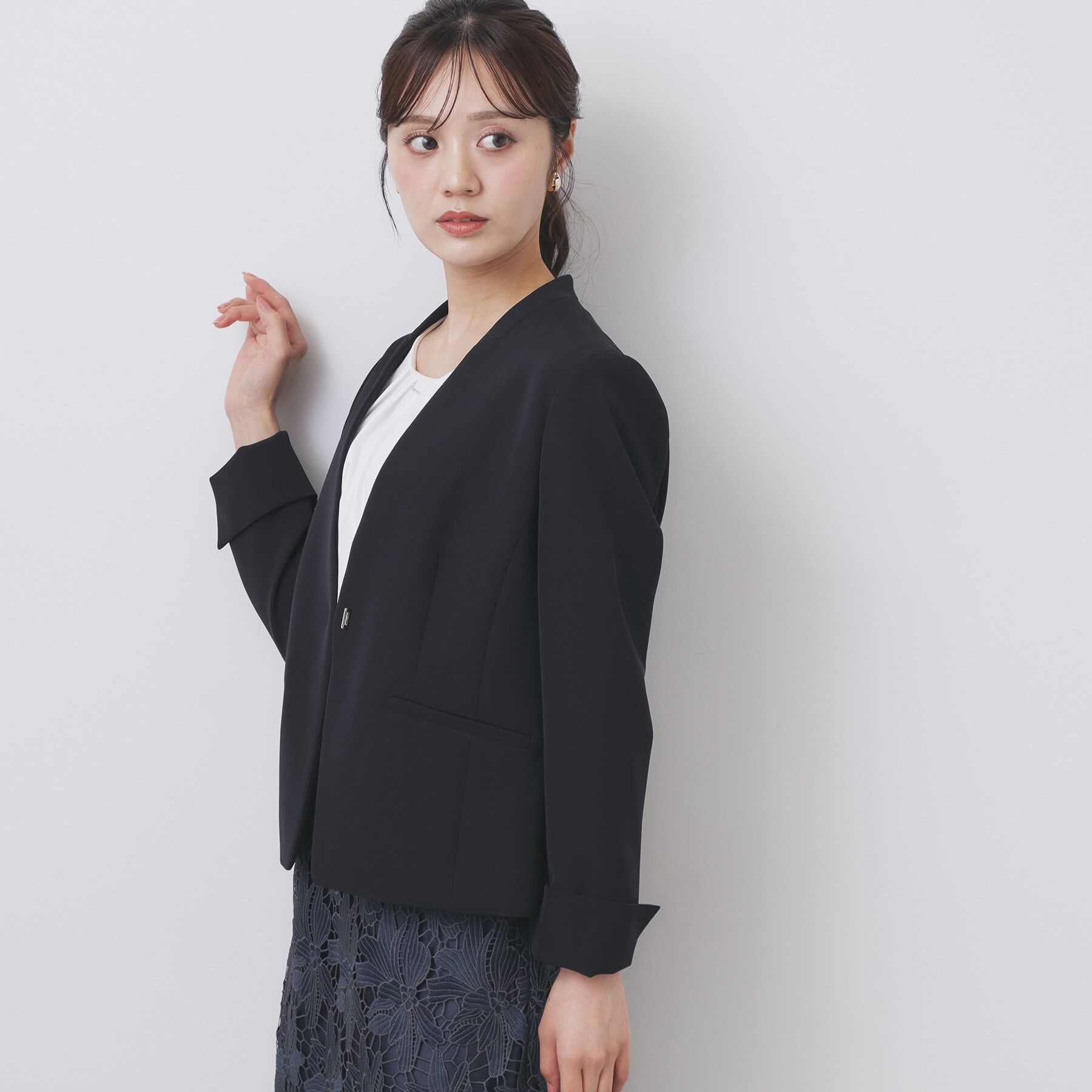 index「ストレッチノーカラージャケット/セットアップ対応【洗濯機洗い可/イージーアイロン/防シワ】」|ノーカラージャケット|