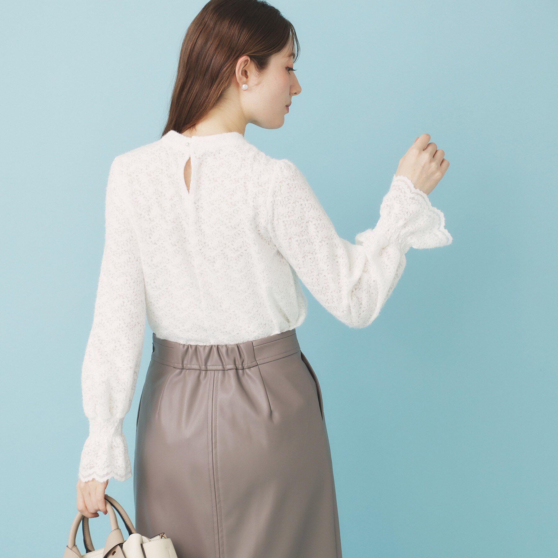 index「フェザーレースハイネックキャンディトップス【洗濯機OK】」|Tシャツ・カットソー|