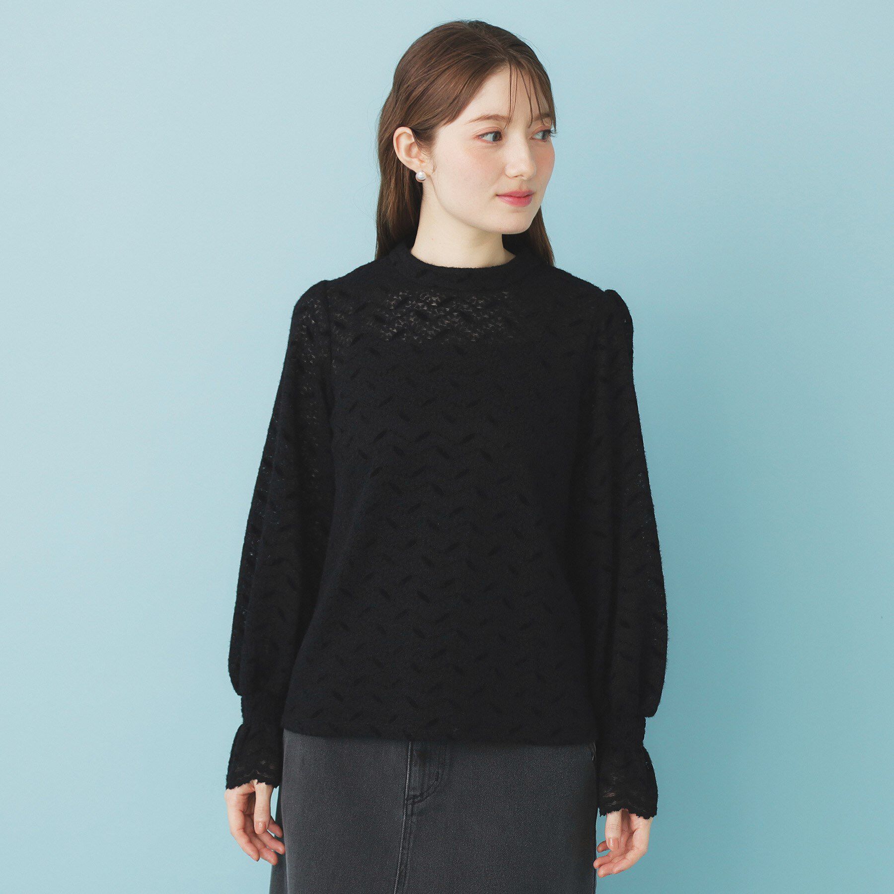 index「フェザーレースハイネックキャンディトップス【洗濯機OK】」|Tシャツ・カットソー|