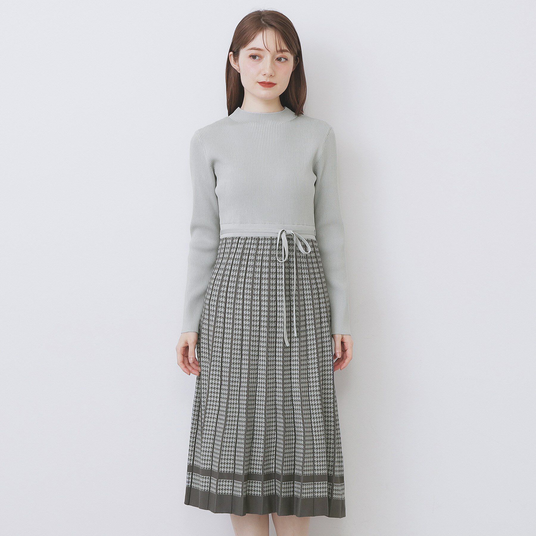 index「千鳥チェックバイカラーニットワンピース【洗濯機OK/抗ピル】」|ワンピース|