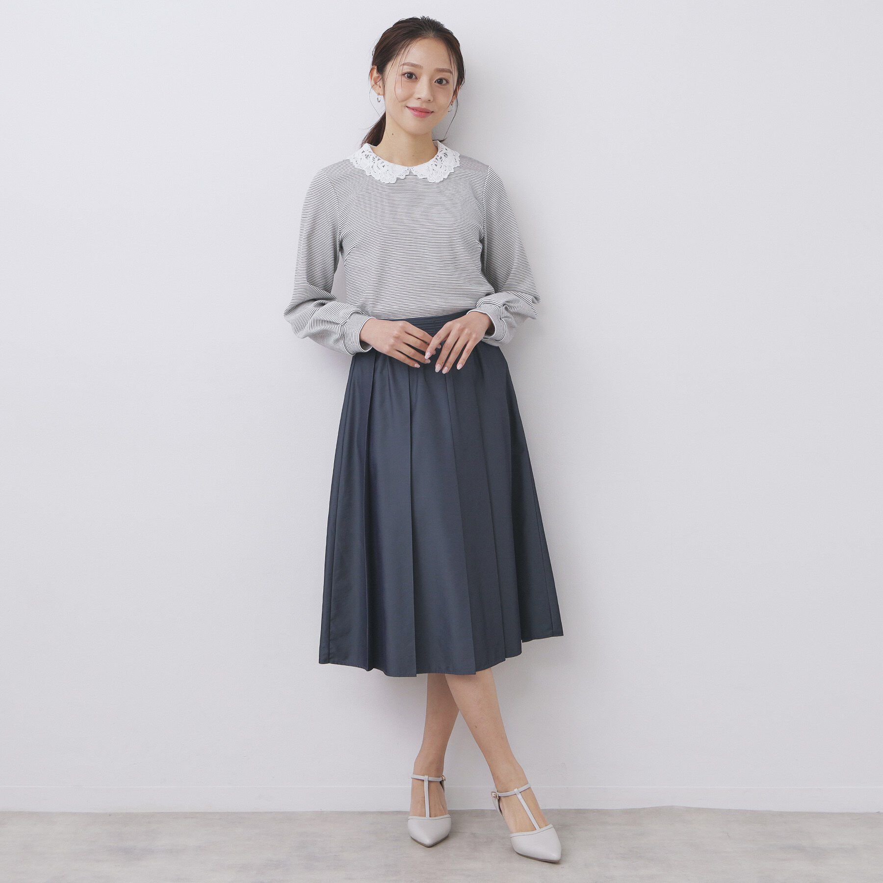 index「レース衿付きピケジャージトップス【洗濯機OK】」|Tシャツ・カットソー|