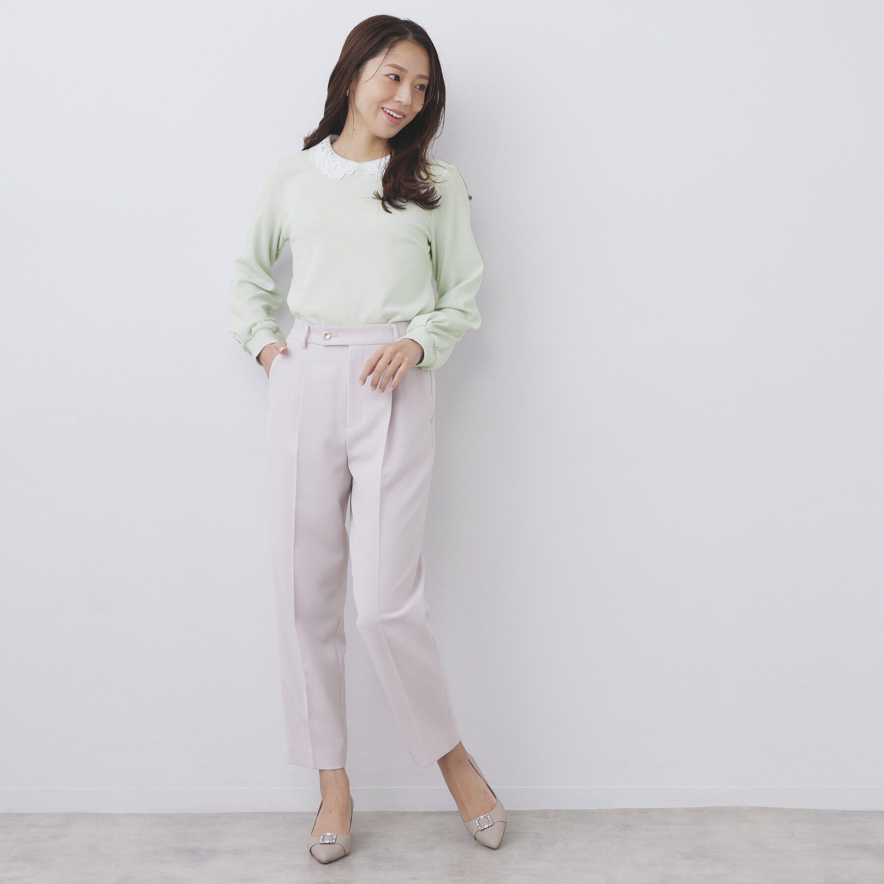 index「レース衿付きピケジャージトップス【洗濯機OK】」|Tシャツ・カットソー|