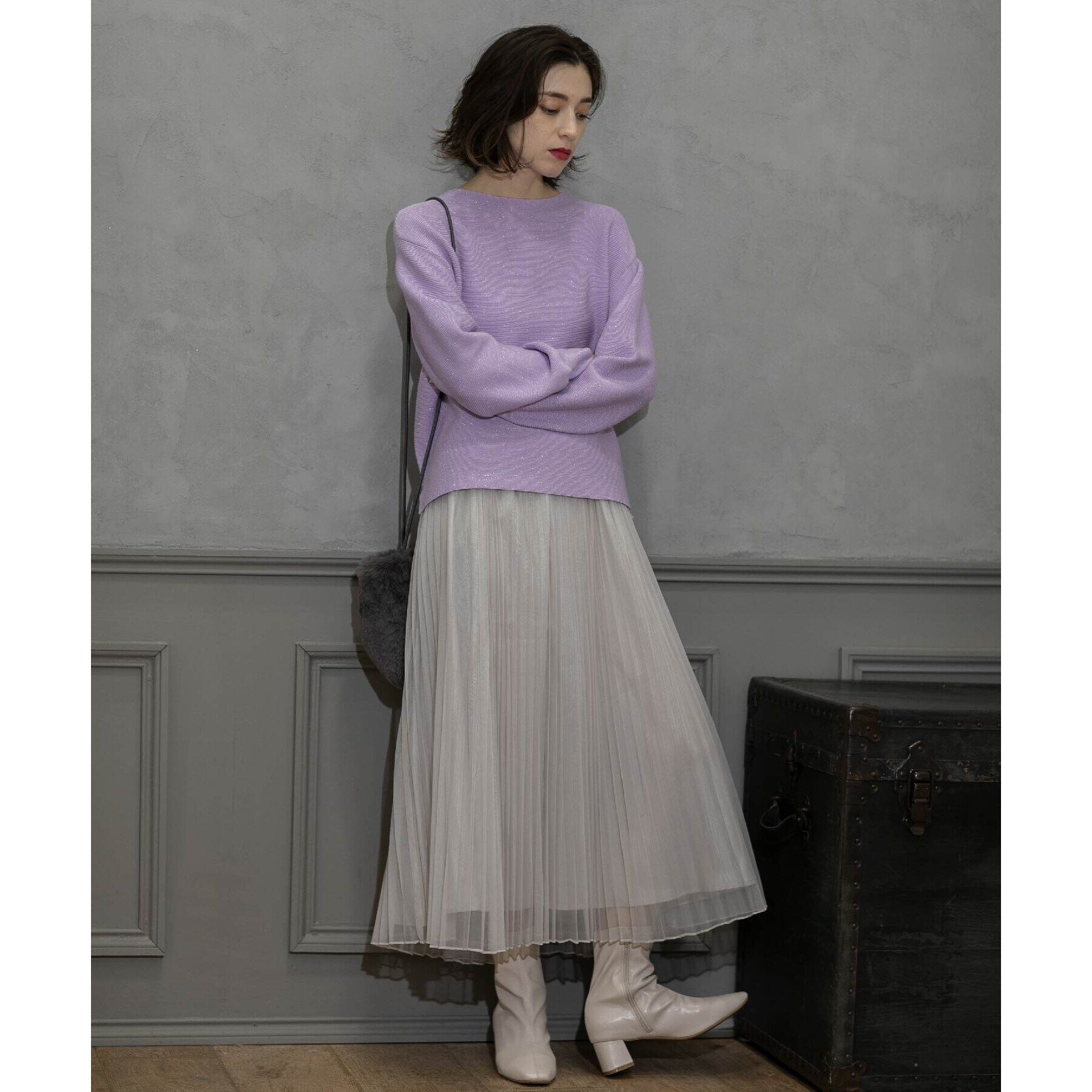 OPAQUE.CLIP「《通勤・セレモニー対応》チュールプリーツフレアスカート【洗濯機洗い可】」|スカート|