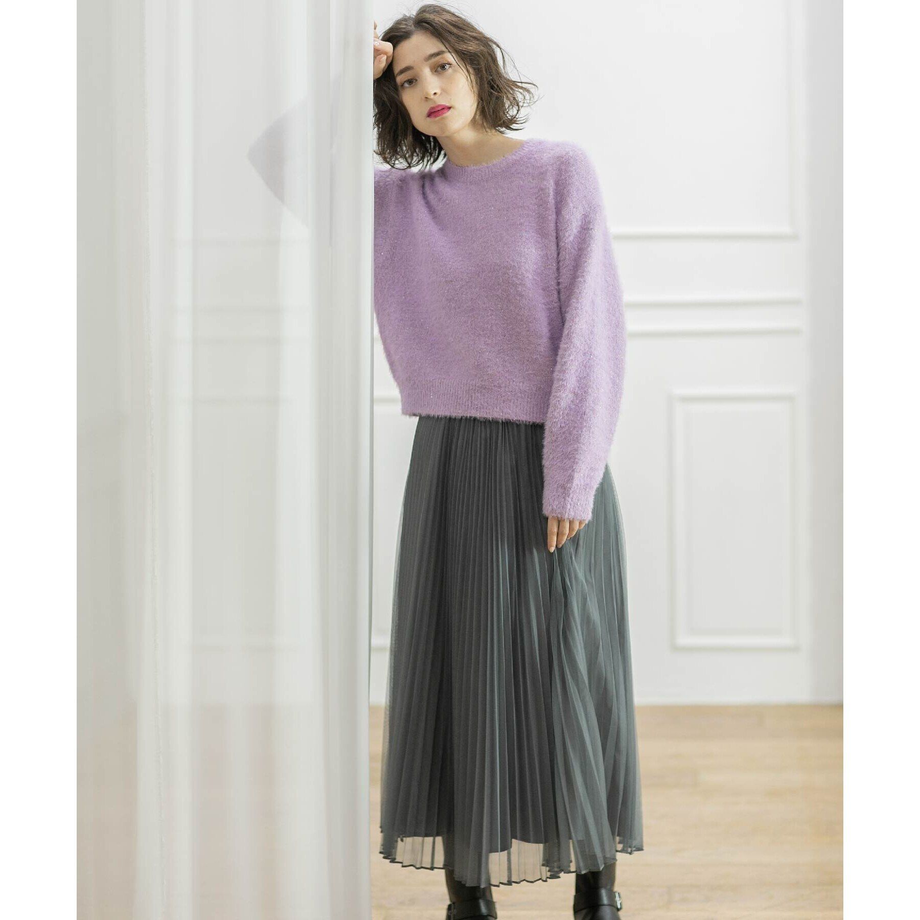 OPAQUE.CLIP「《通勤・セレモニー対応》チュールプリーツフレアスカート【洗濯機洗い可】」|スカート|