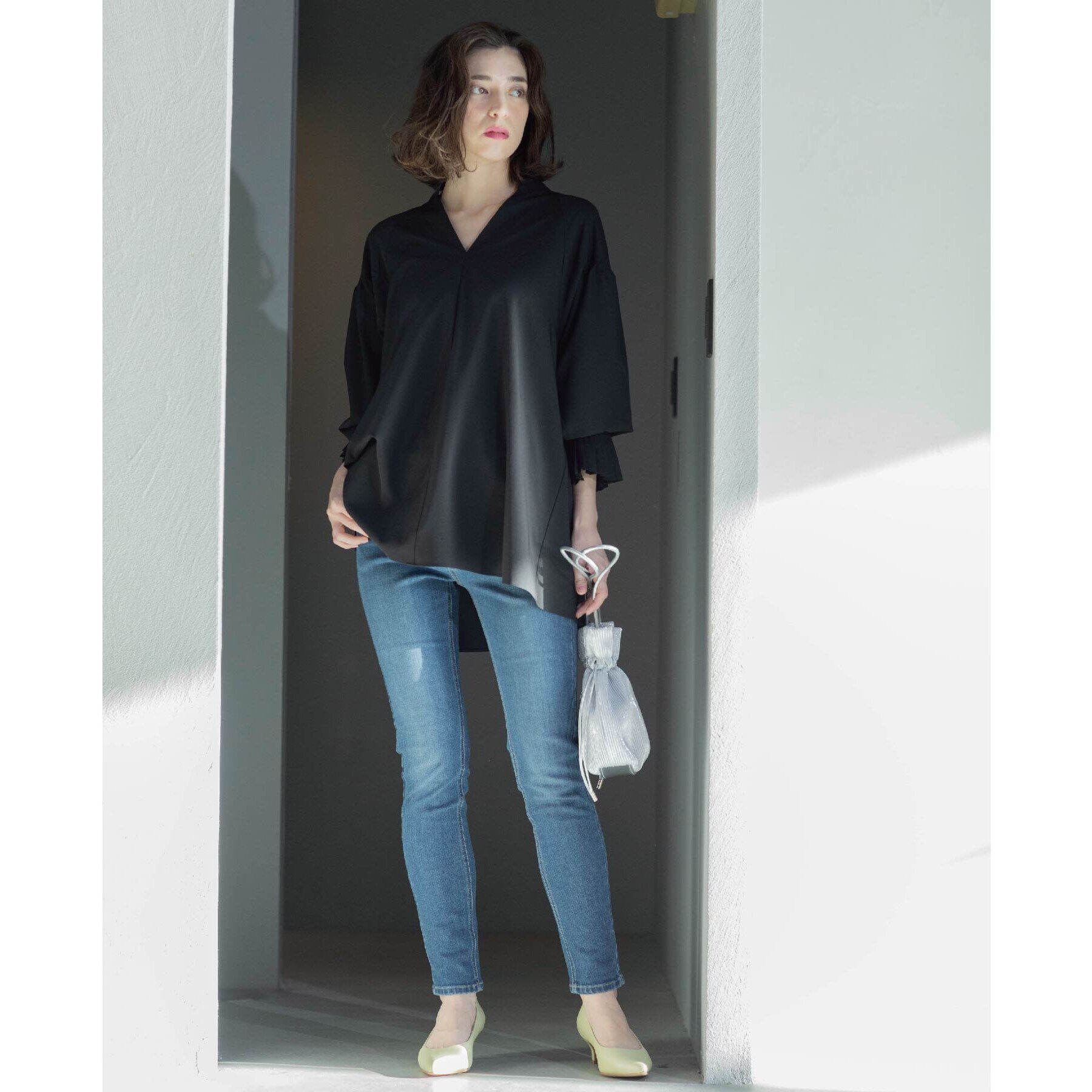 OPAQUE.CLIP「《SS-LLsize》ライクラストレッチスキニーデニムパンツ【洗濯機洗い可】」|デニム|