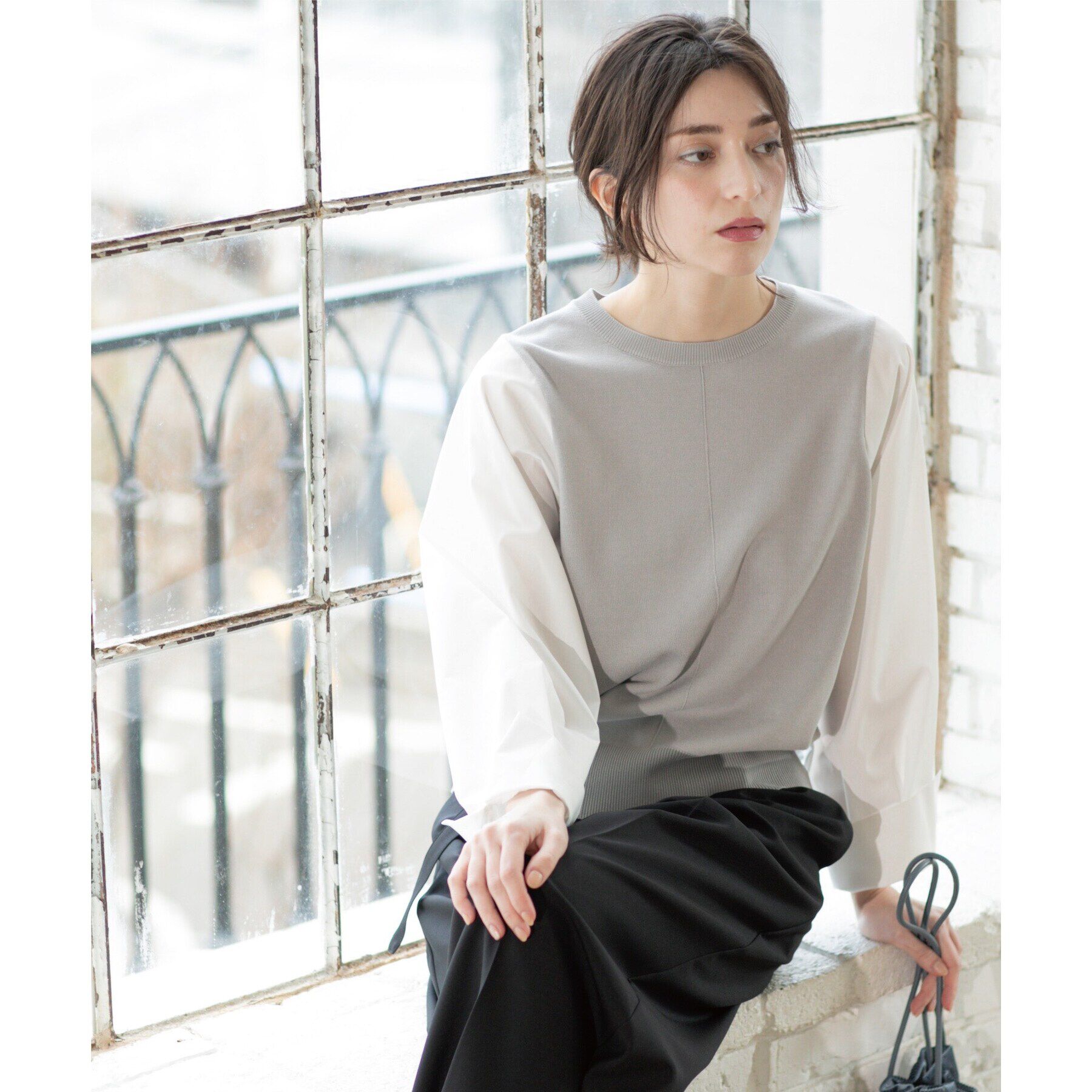 OPAQUE.CLIP「フハクボリュームスリーブドッキングニット【洗濯機洗い可】」|ニット・セーター|