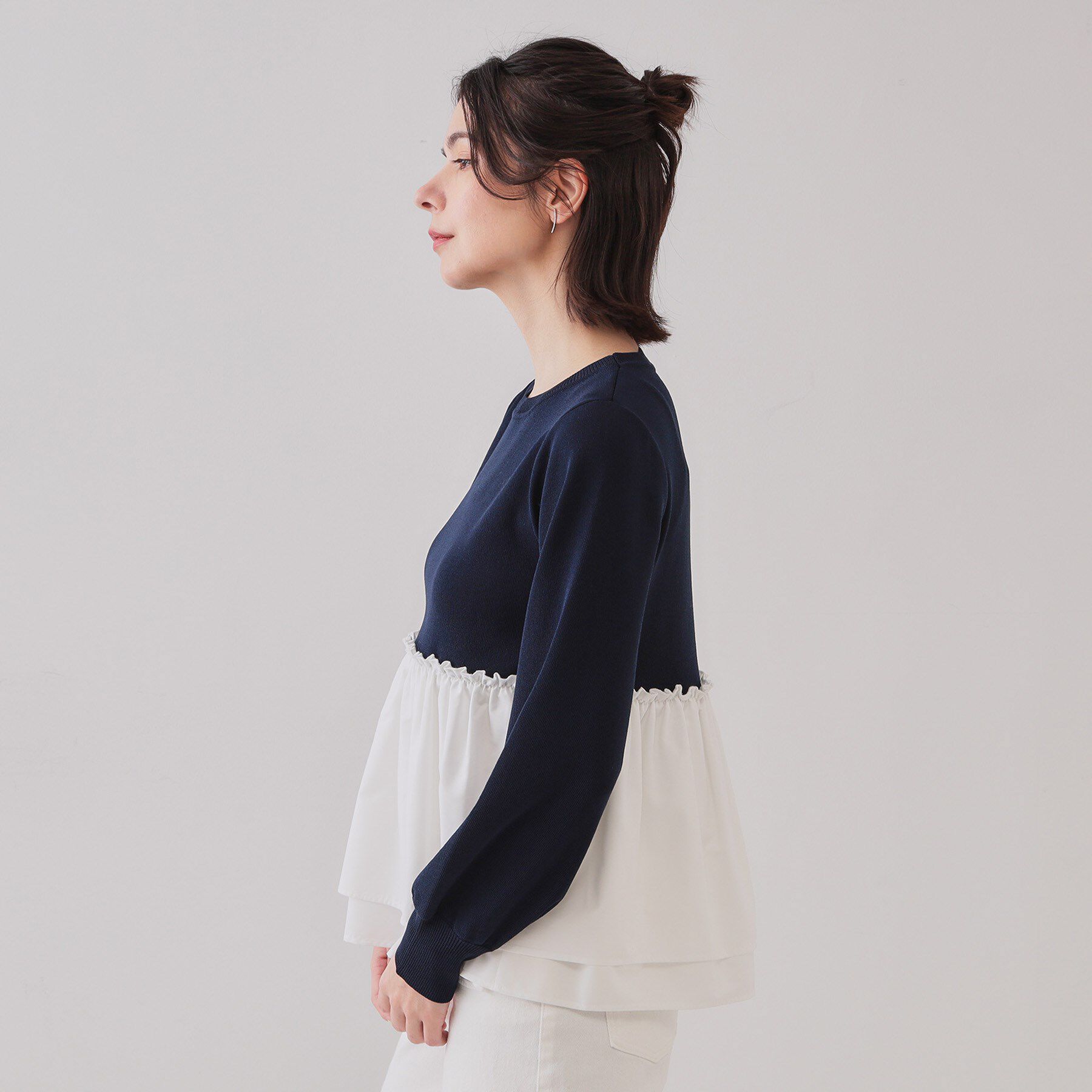 OPAQUE.CLIP「配色ペプラムドッキングニット【洗濯機洗い可】」|Tシャツ・カットソー|