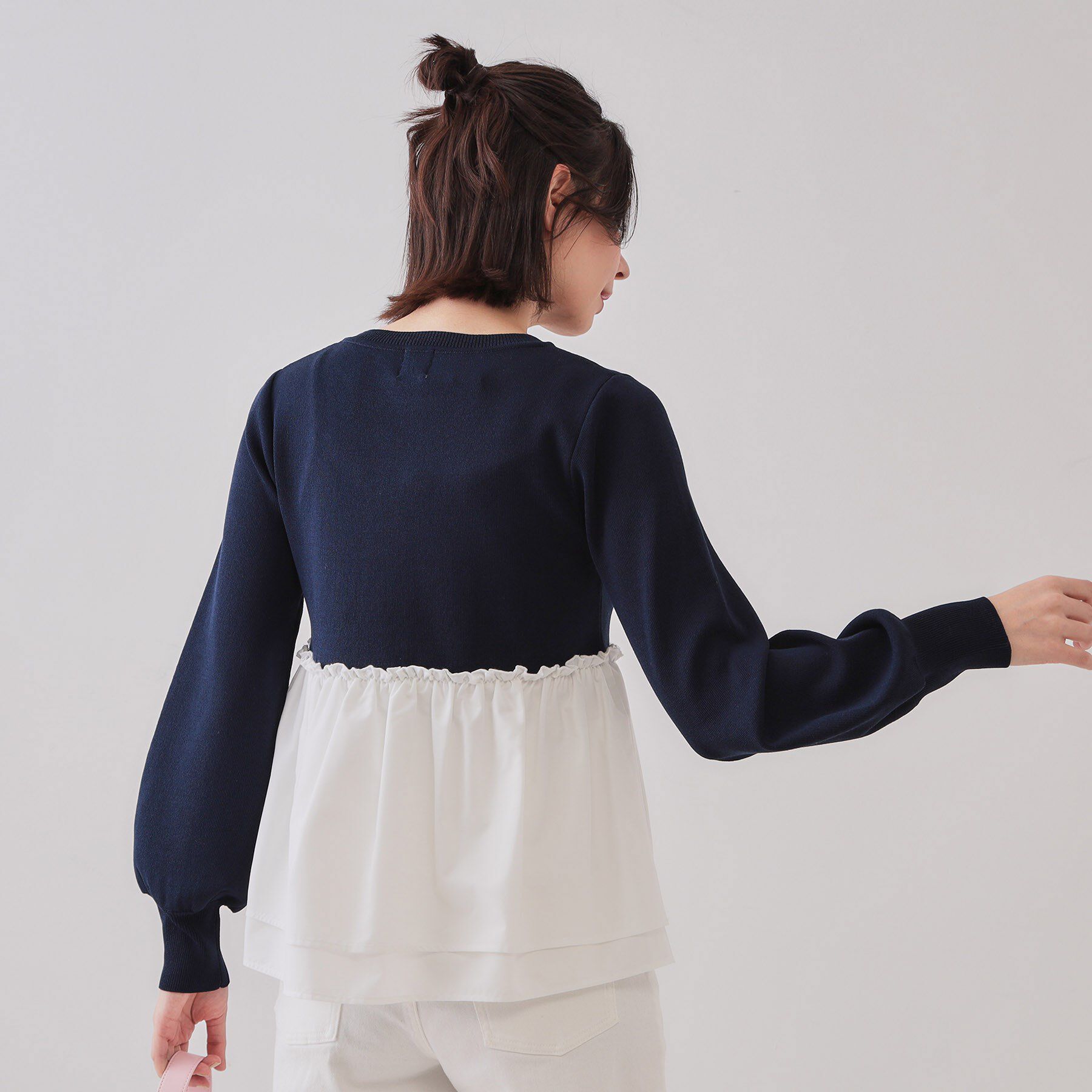 OPAQUE.CLIP「配色ペプラムドッキングニット【洗濯機洗い可】」|Tシャツ・カットソー|