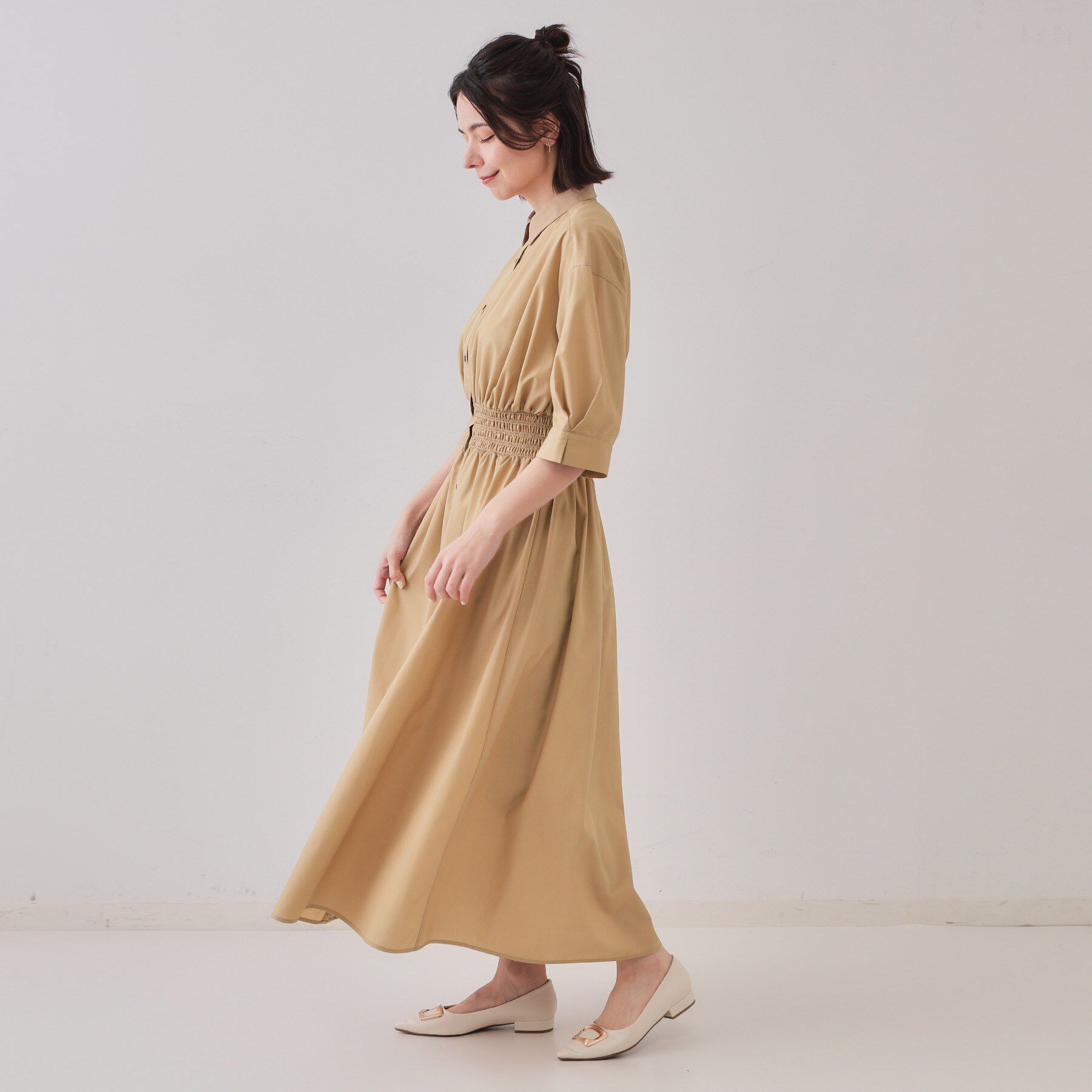 OPAQUE.CLIP「《5色展開》フィット＆フレアシャツワンピース【洗濯機洗い可】」|ワンピース|