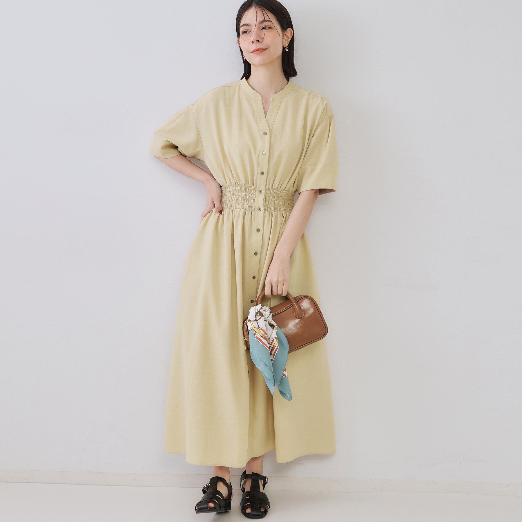 OPAQUE.CLIP「リネンライクスキッパーフィット＆フレアワンピース【洗濯機洗い可】」|ワンピース|ライトベージュ(05