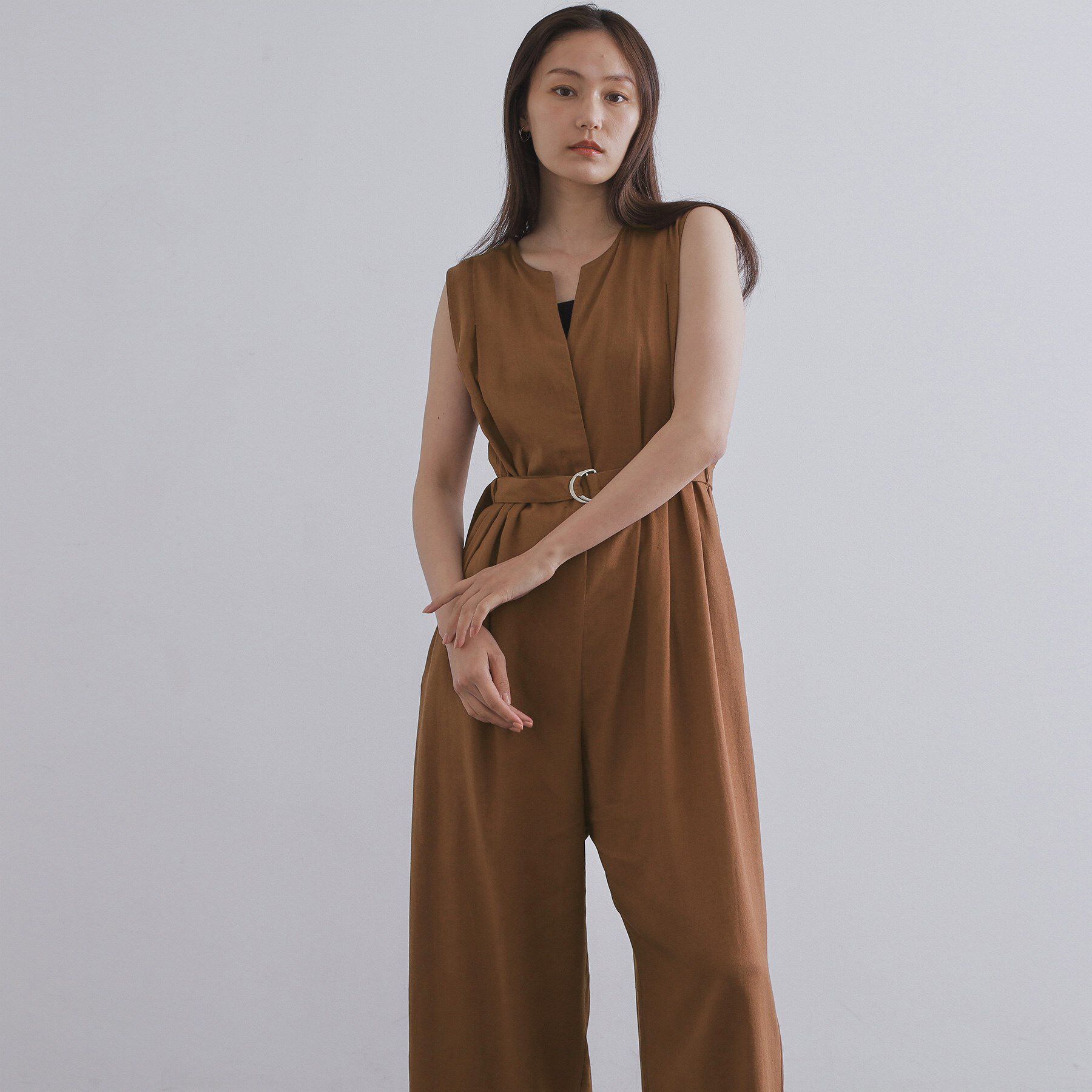 OPAQUE.CLIP「《Can Cam掲載》麻混ベルト付きオールインワン【洗濯機洗い可】」|オールインワン|