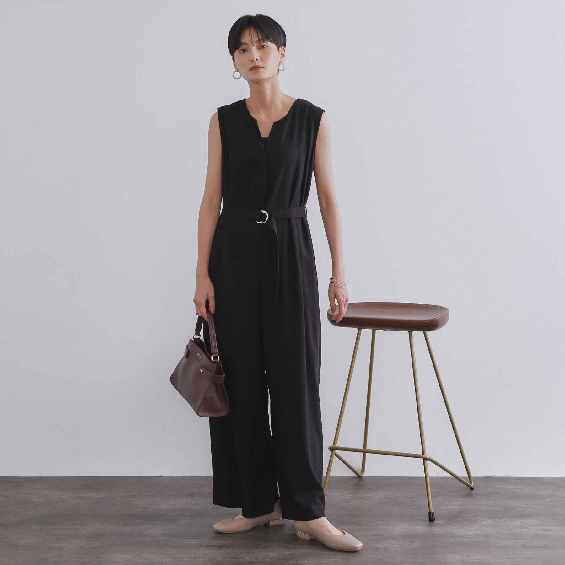 OPAQUE.CLIP「《Can Cam掲載》麻混ベルト付きオールインワン【洗濯機洗い可】」|オールインワン|