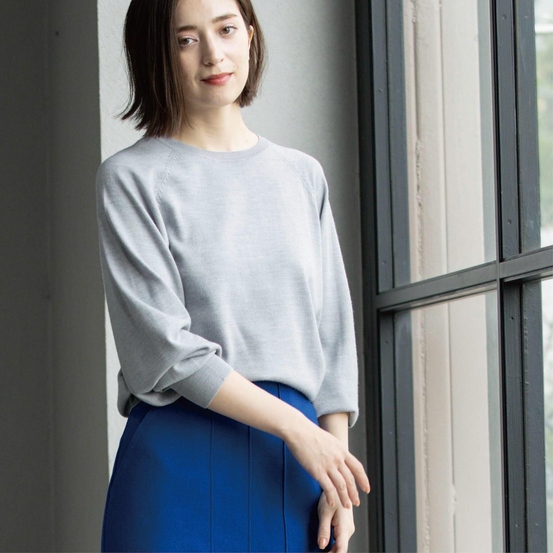 OPAQUE.CLIP「ラグランクルーネックニット/エクストラファインメリノウール【THEシリーズ/洗濯機OK】」|ニット・セーター|