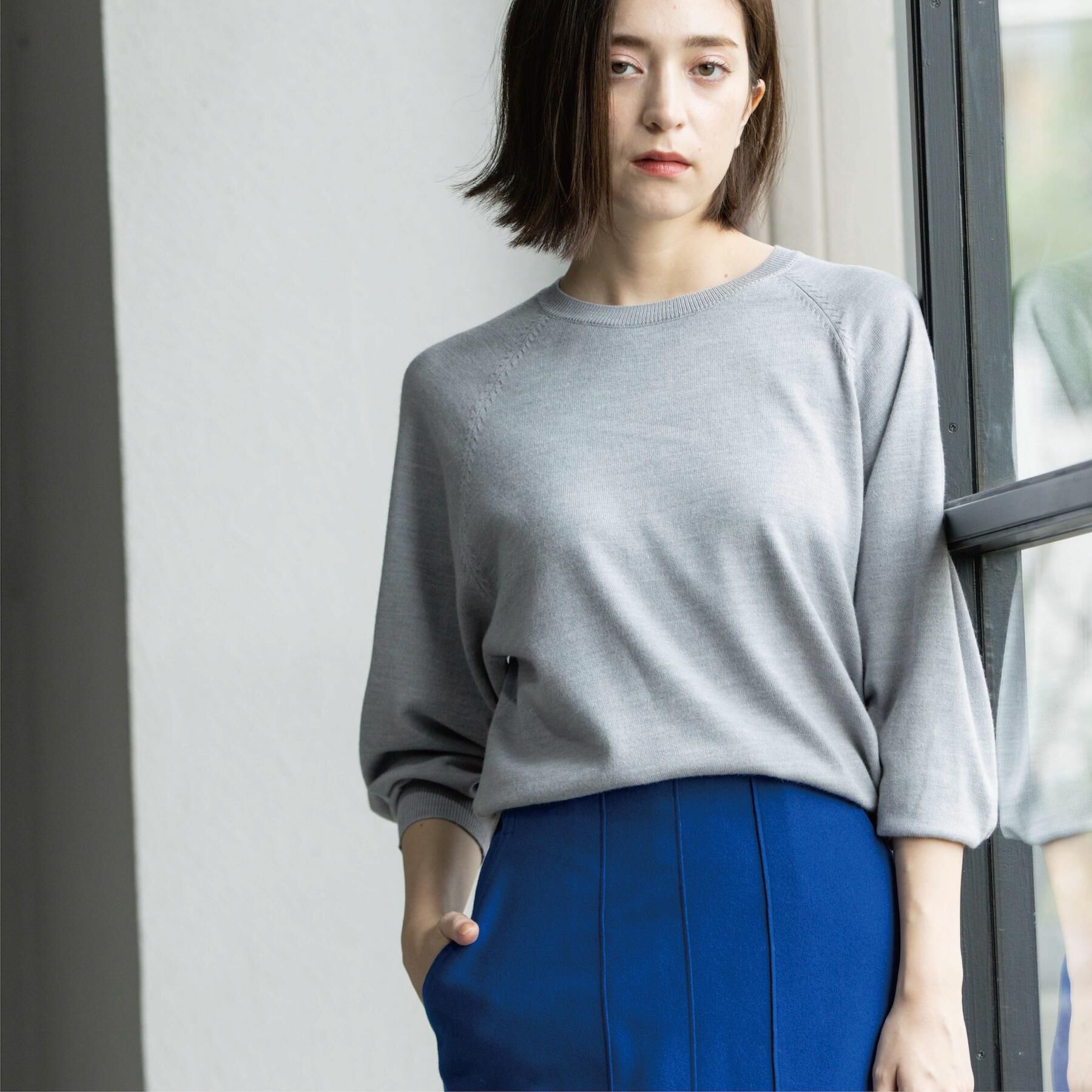 OPAQUE.CLIP「ラグランクルーネックニット/エクストラファインメリノウール【THEシリーズ/洗濯機OK】」|ニット・セーター|