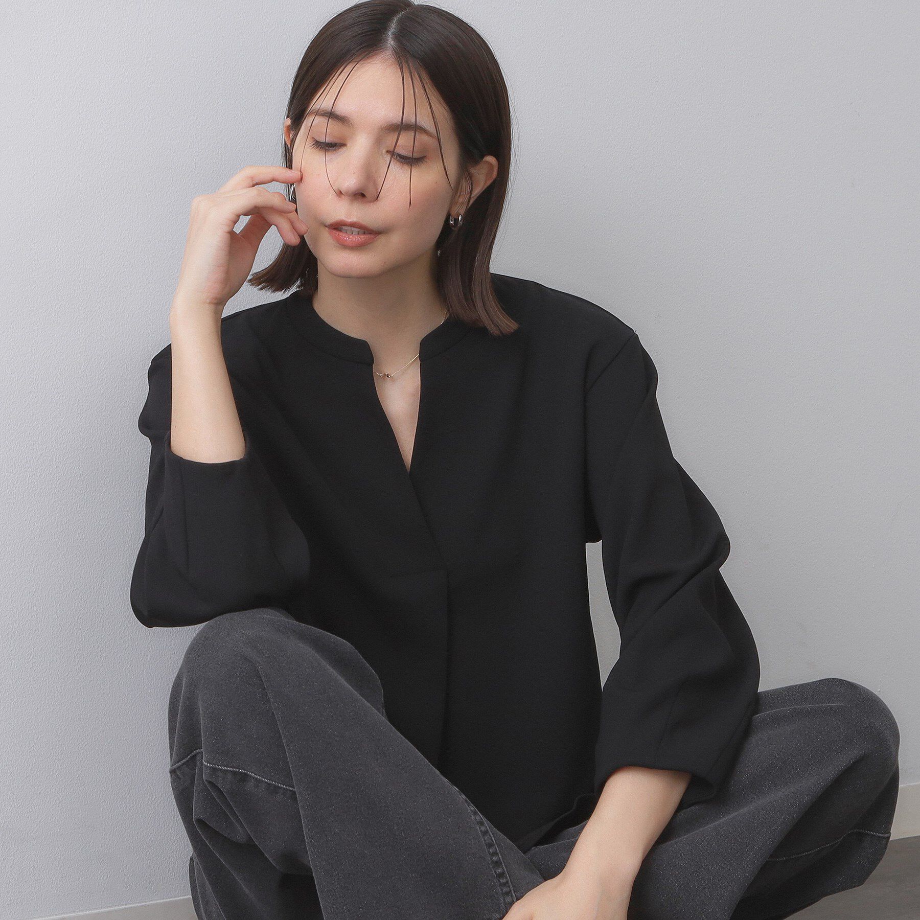 OPAQUE.CLIP「スキッパートップス【吸水速乾/UVケア/洗濯機OK】」|Tシャツ・カットソー|ブラック(019)