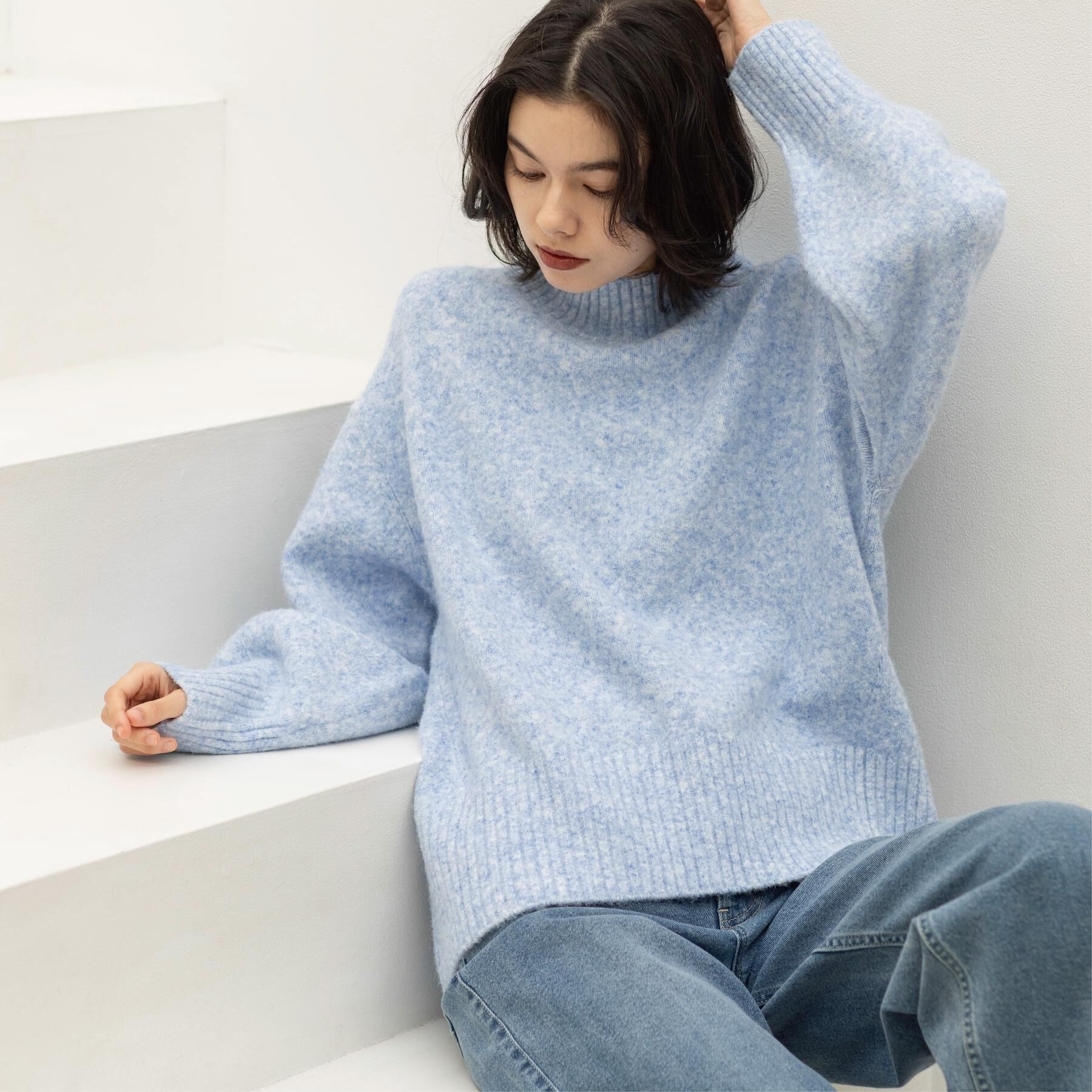 OPAQUE.CLIP「ふわふわハイネックニット【洗濯機OK】」|ニット・セーター|ブルー(891)